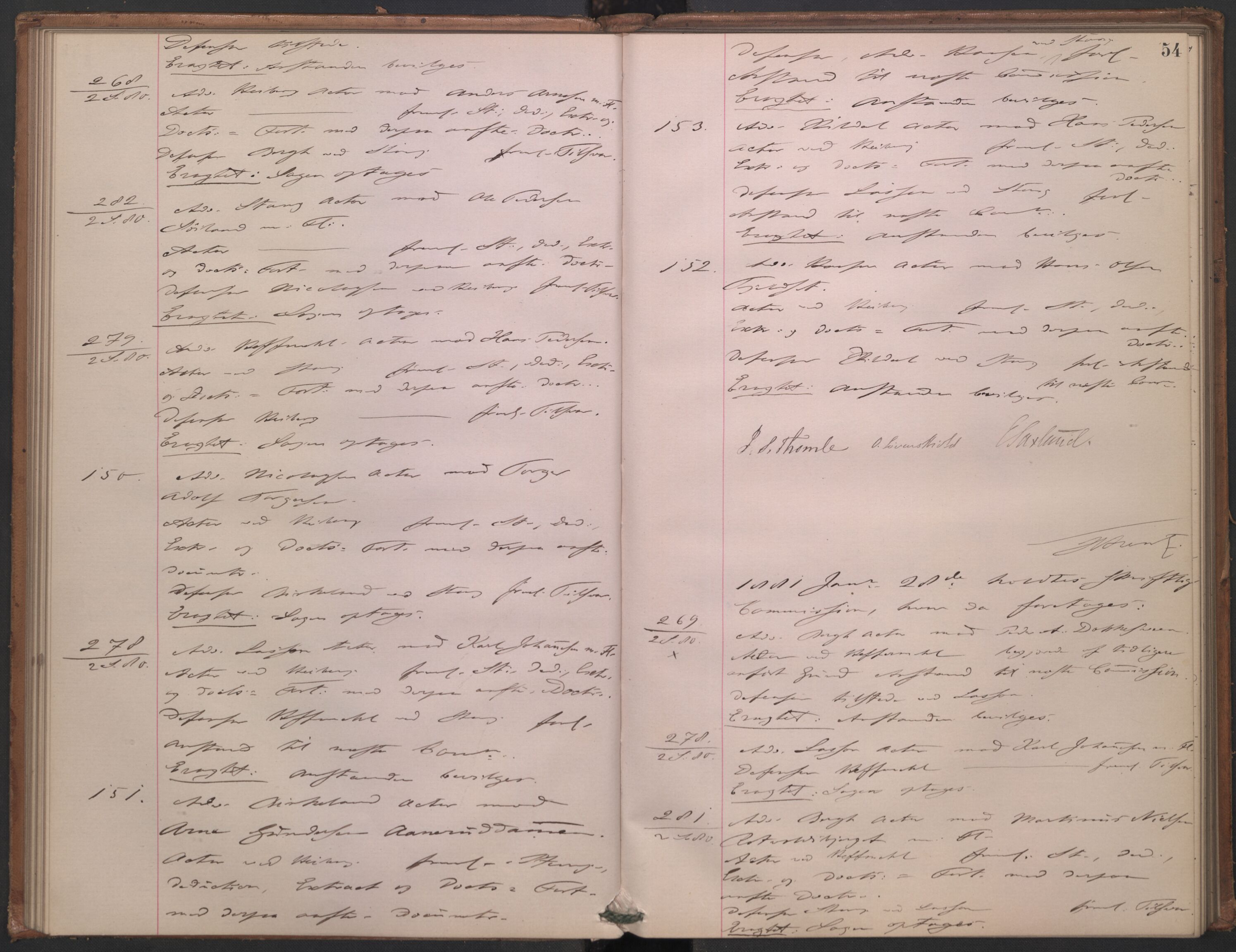 Høyesterett, AV/RA-S-1002/E/Ef/L0014: Protokoll over saker som gikk til skriftlig behandling, 1879-1884, p. 53b-54a