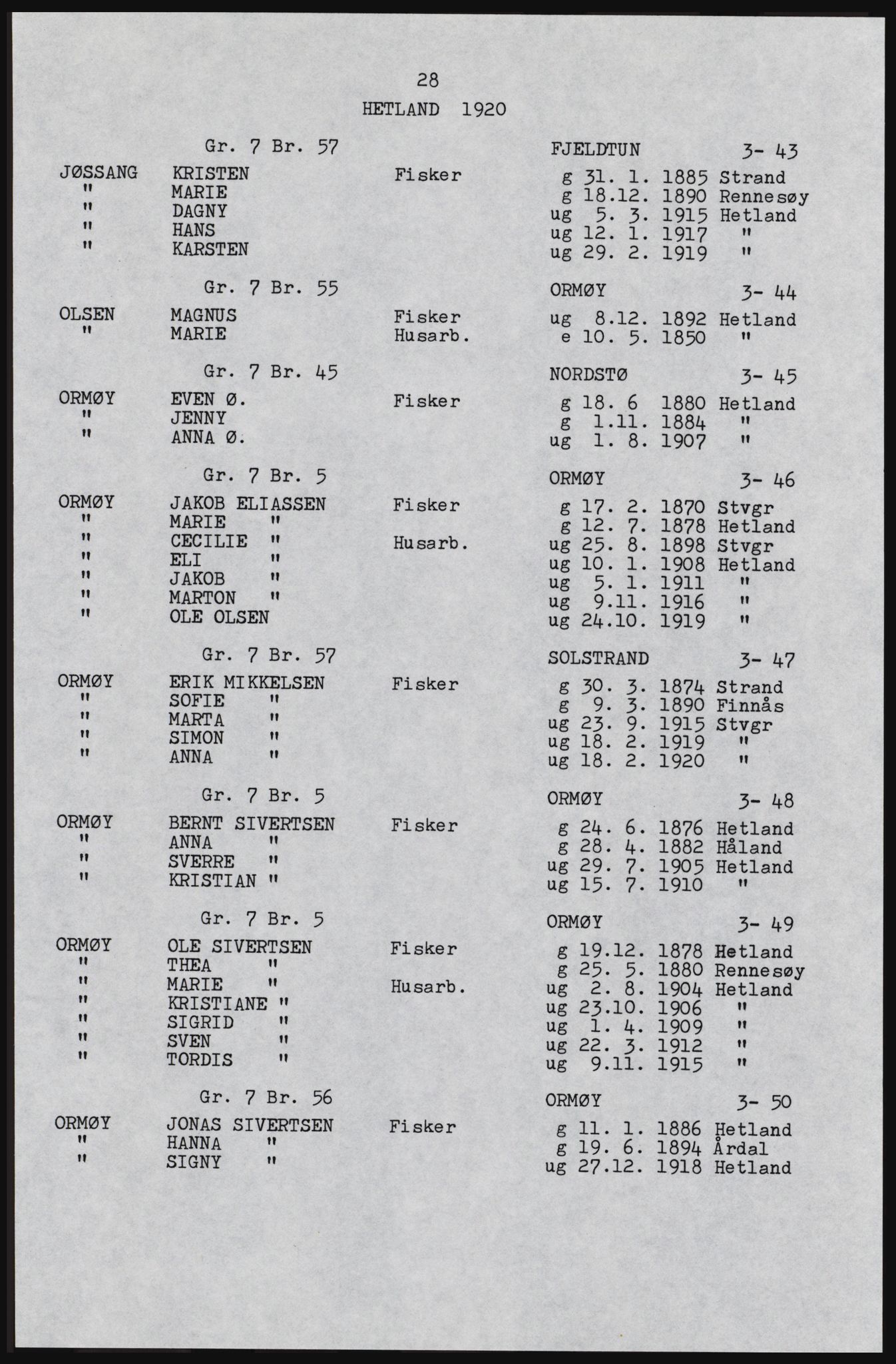 SAST, Copy of 1920 census for Hetland, 1920, p. 63