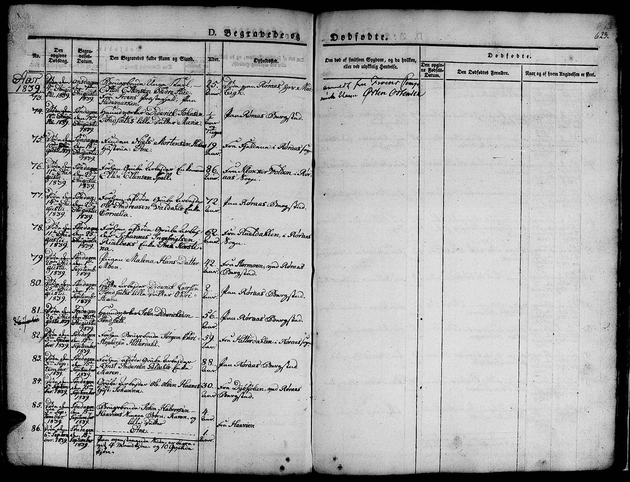 Ministerialprotokoller, klokkerbøker og fødselsregistre - Sør-Trøndelag, SAT/A-1456/681/L0939: Parish register (copy) no. 681C03, 1829-1855, p. 623