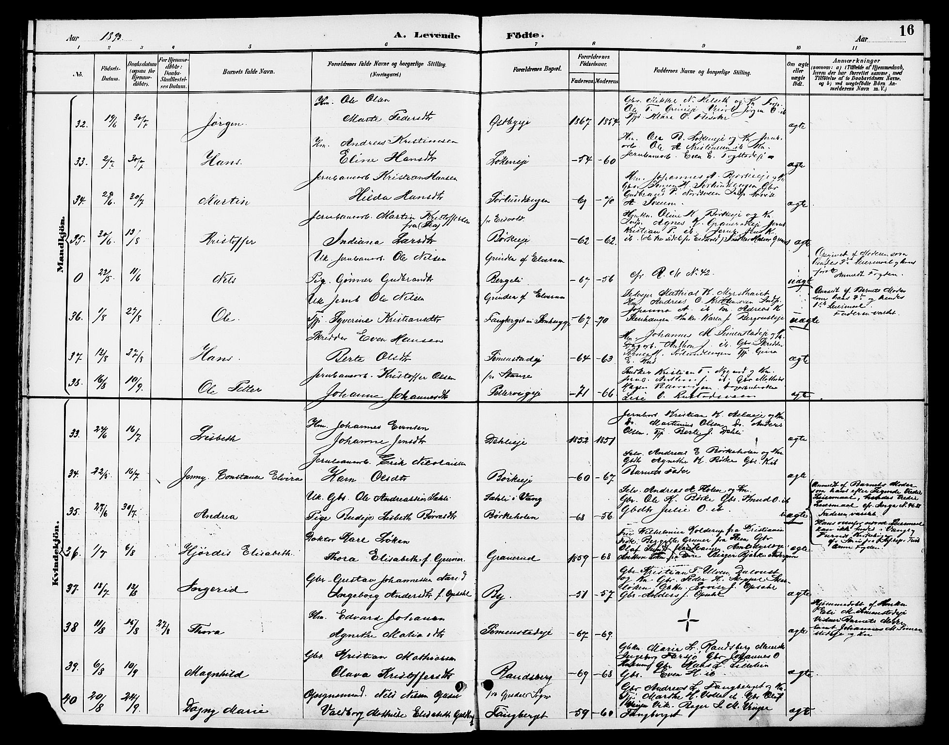 Ringsaker prestekontor, AV/SAH-PREST-014/L/La/L0014: Parish register (copy) no. 14, 1891-1904, p. 16