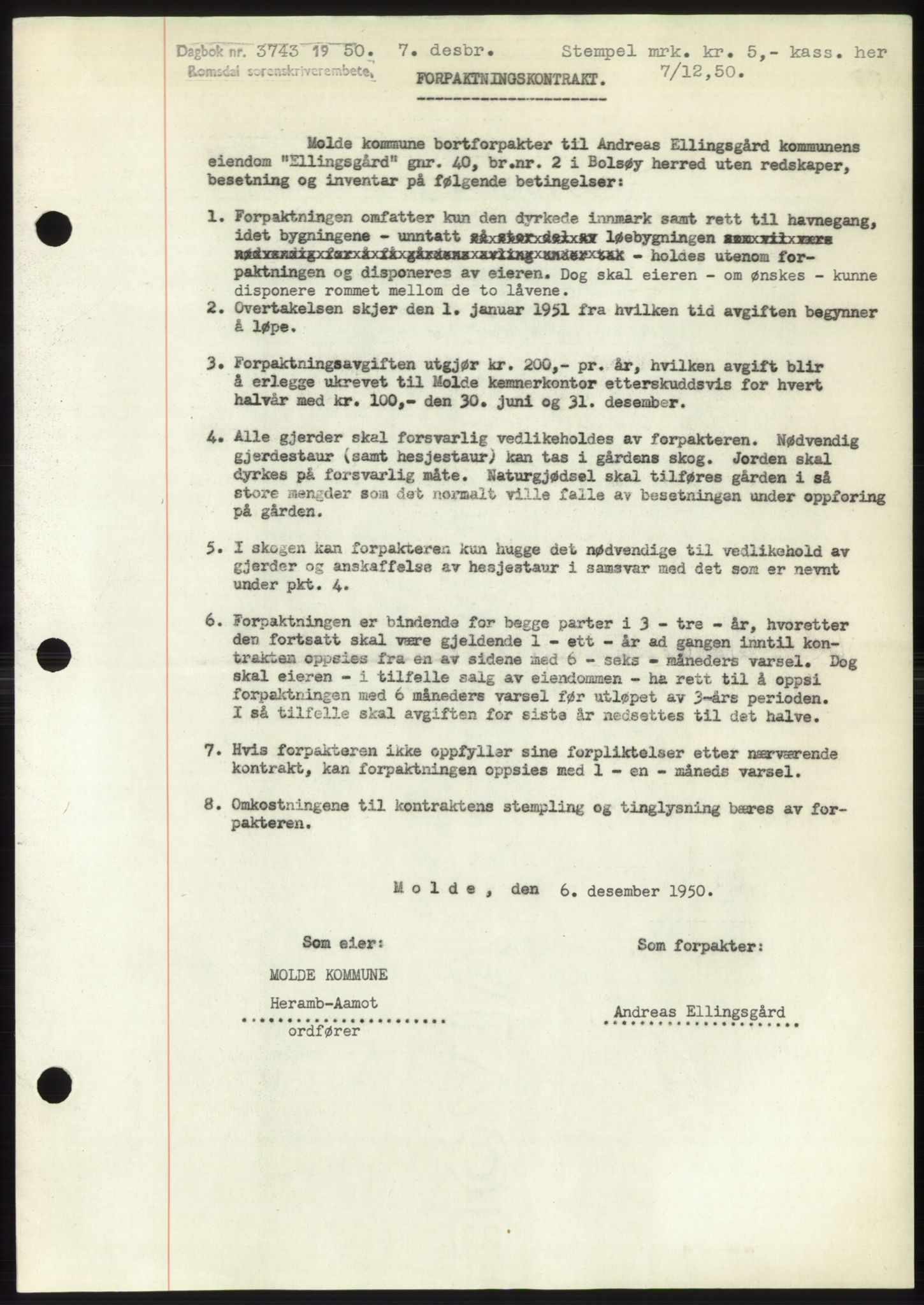 Romsdal sorenskriveri, AV/SAT-A-4149/1/2/2C: Mortgage book no. B5, 1949-1950, Diary no: : 3743/1950