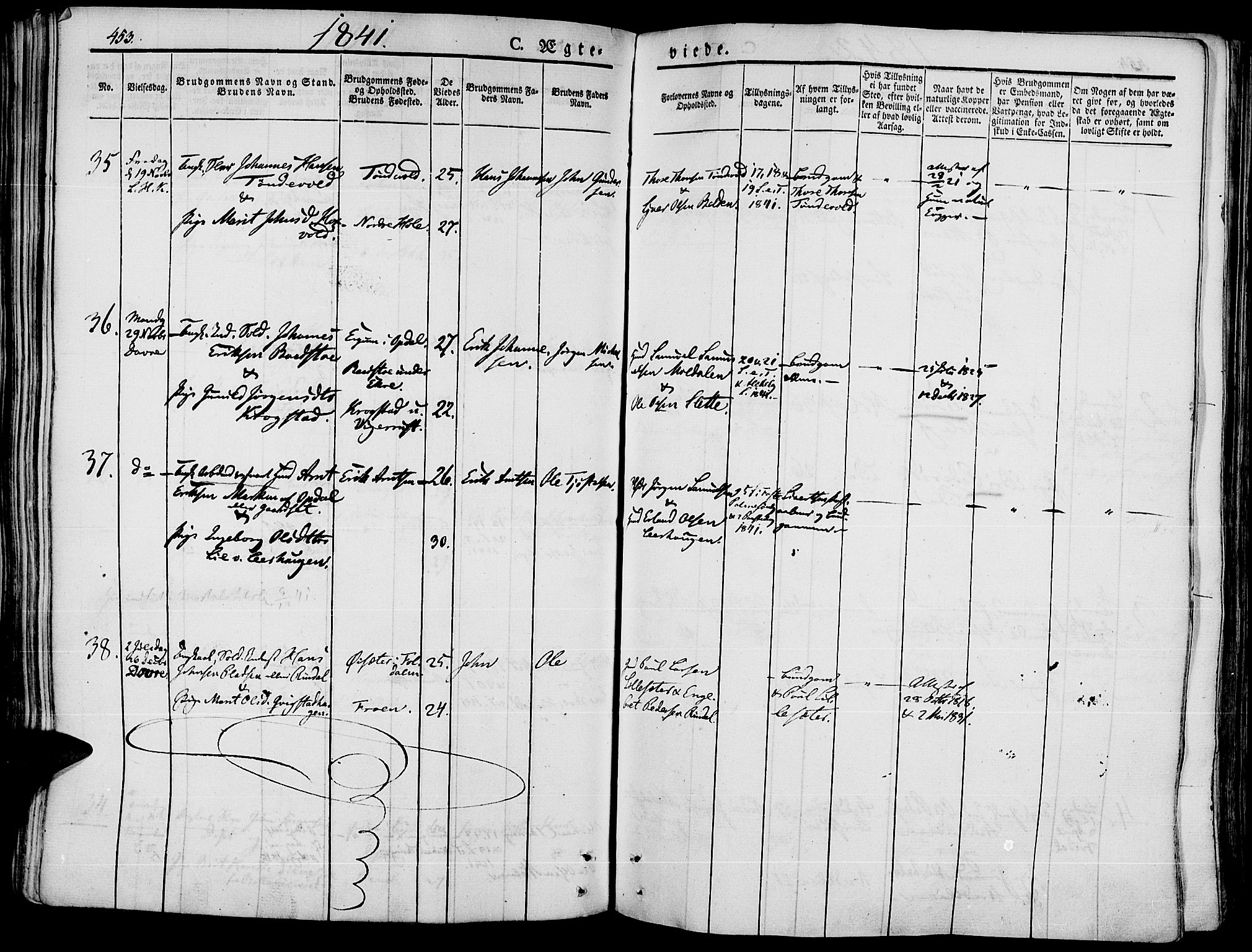 Lesja prestekontor, SAH/PREST-068/H/Ha/Haa/L0005: Parish register (official) no. 5, 1830-1842, p. 453