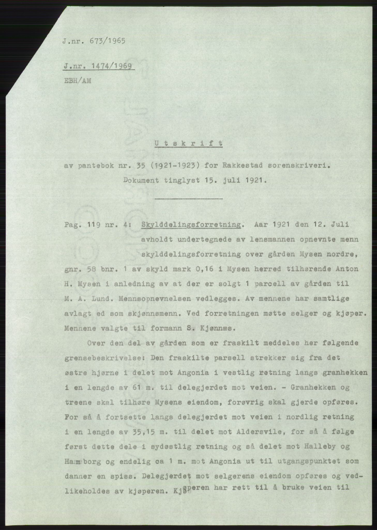 Statsarkivet i Oslo, AV/SAO-A-10621/Z/Zd/L0028: Avskrifter, j.nr 20-2143/1969, 1969, p. 279