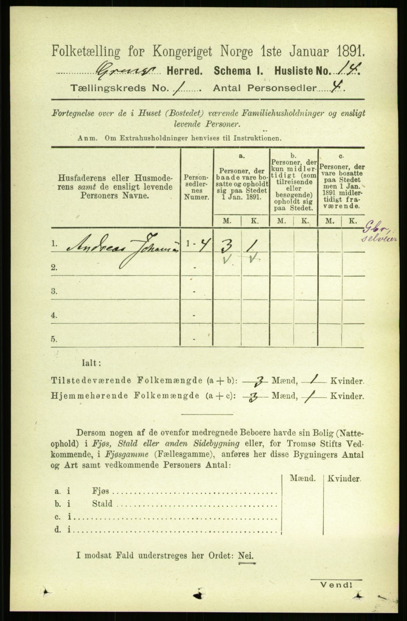 RA, 1891 census for 1742 Grong, 1891, p. 43