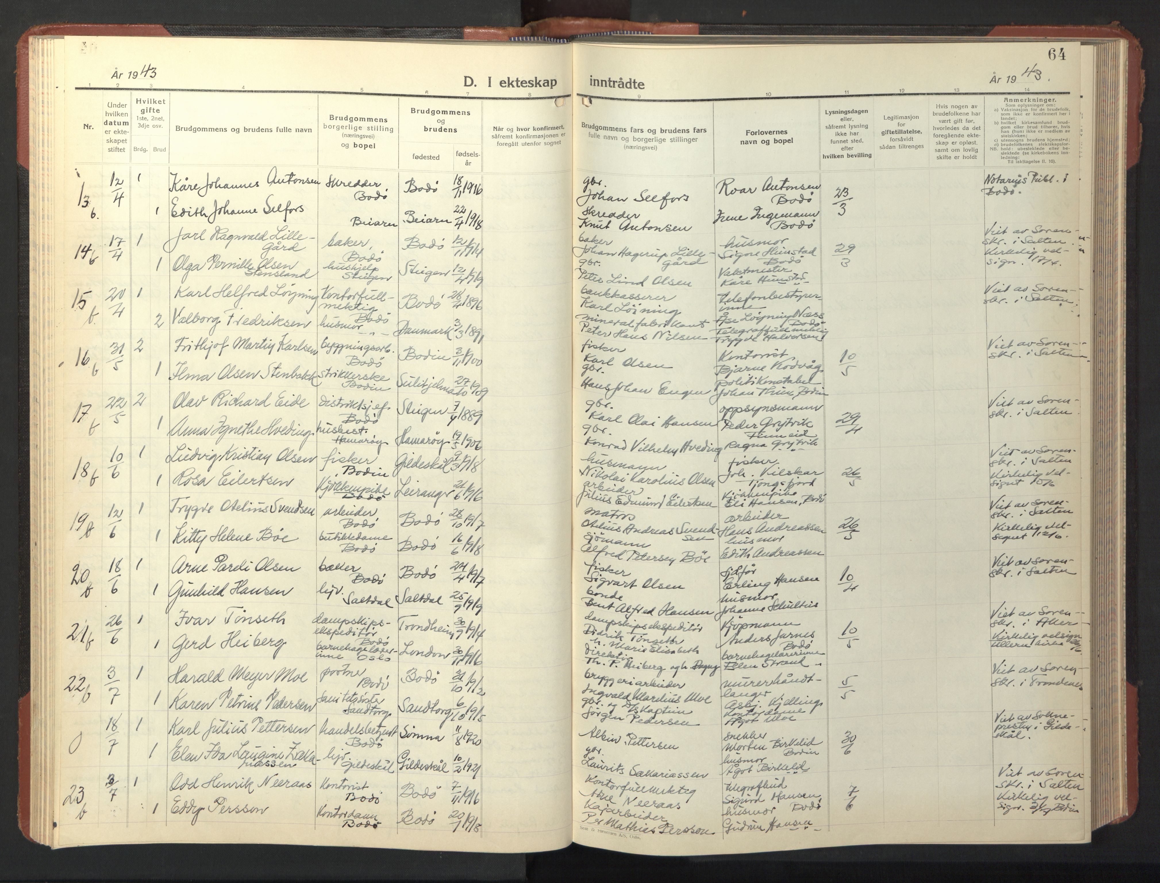 Ministerialprotokoller, klokkerbøker og fødselsregistre - Nordland, AV/SAT-A-1459/801/L0038: Parish register (copy) no. 801C13, 1935-1951, p. 64