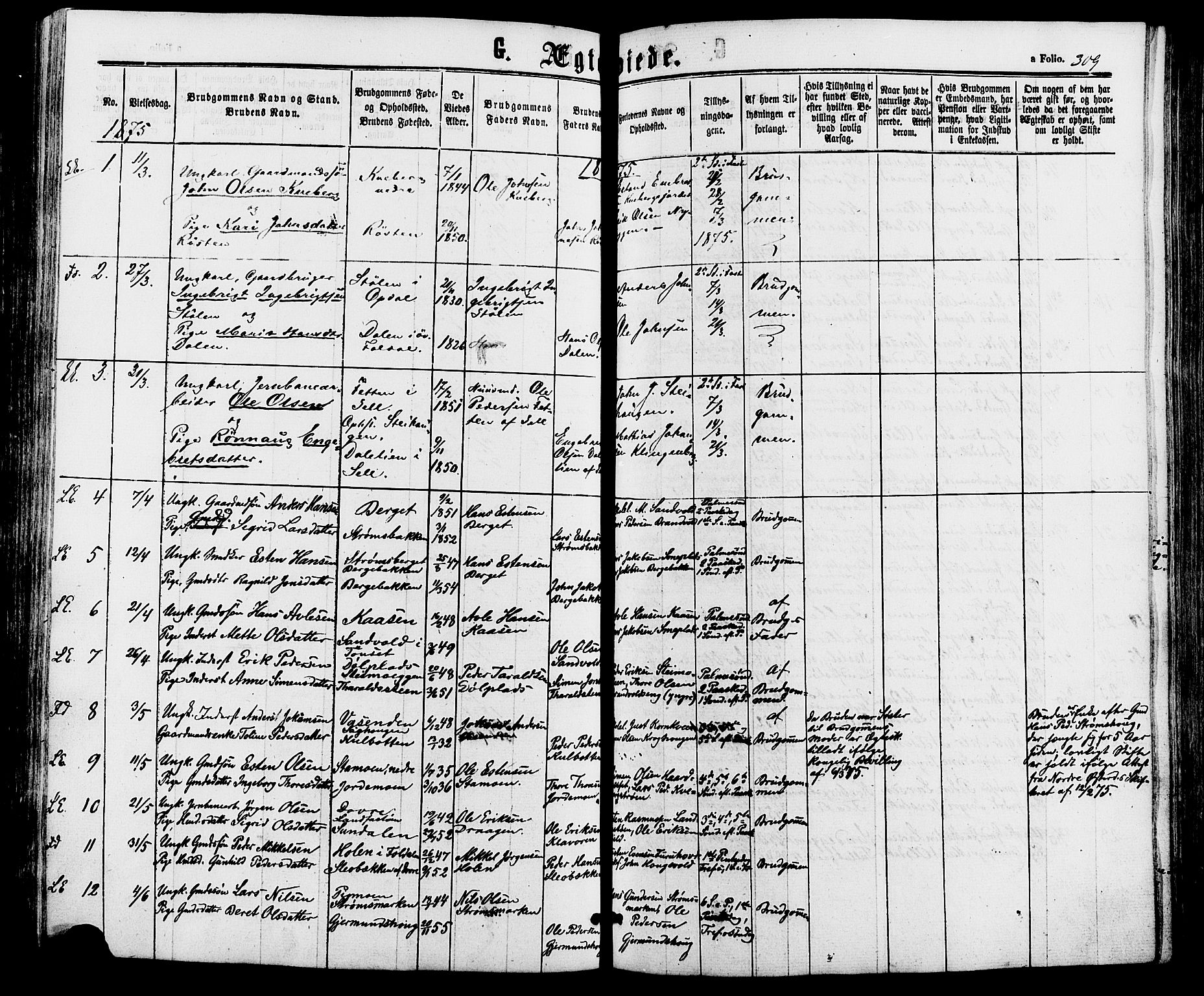 Alvdal prestekontor, AV/SAH-PREST-060/H/Ha/Haa/L0001: Parish register (official) no. 1, 1863-1882, p. 309