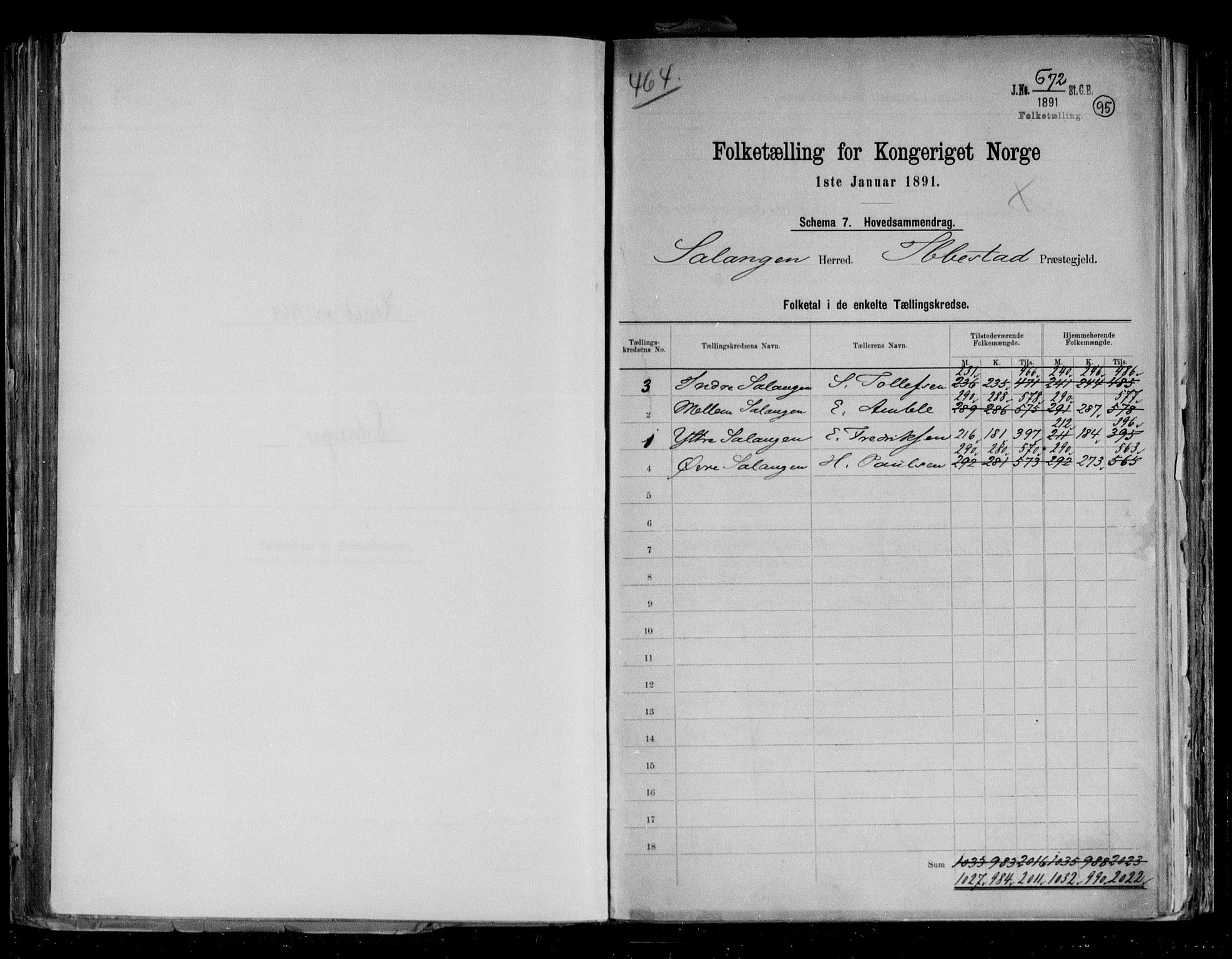 RA, 1891 census for 1921 Salangen, 1891, p. 2