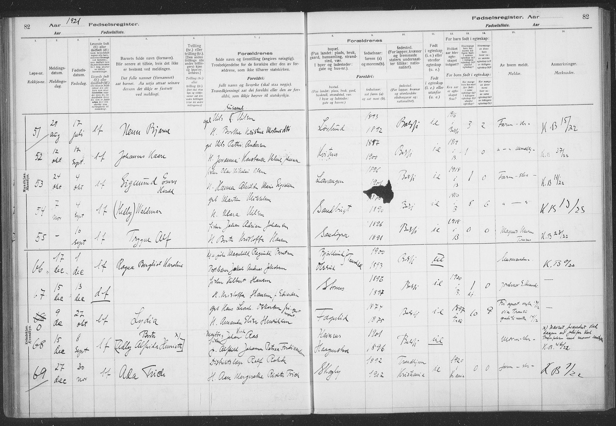 Balsfjord sokneprestembete, SATØ/S-1303/H/Hb/L0059: Birth register no. 59, 1916-1930, p. 82