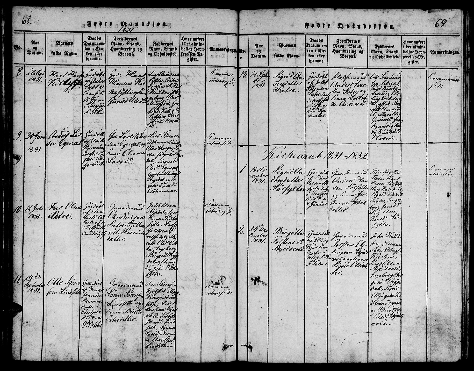 Ministerialprotokoller, klokkerbøker og fødselsregistre - Møre og Romsdal, SAT/A-1454/541/L0544: Parish register (official) no. 541A01, 1818-1847, p. 68-69
