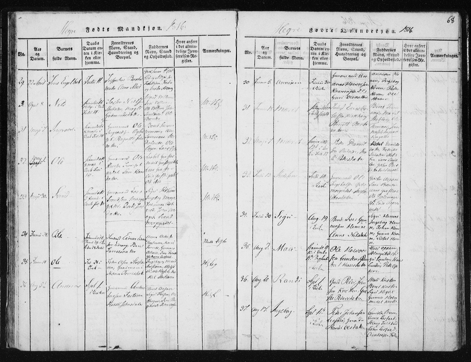 Ministerialprotokoller, klokkerbøker og fødselsregistre - Nord-Trøndelag, SAT/A-1458/709/L0061: Parish register (official) no. 709A08 /4, 1815-1819, p. 68