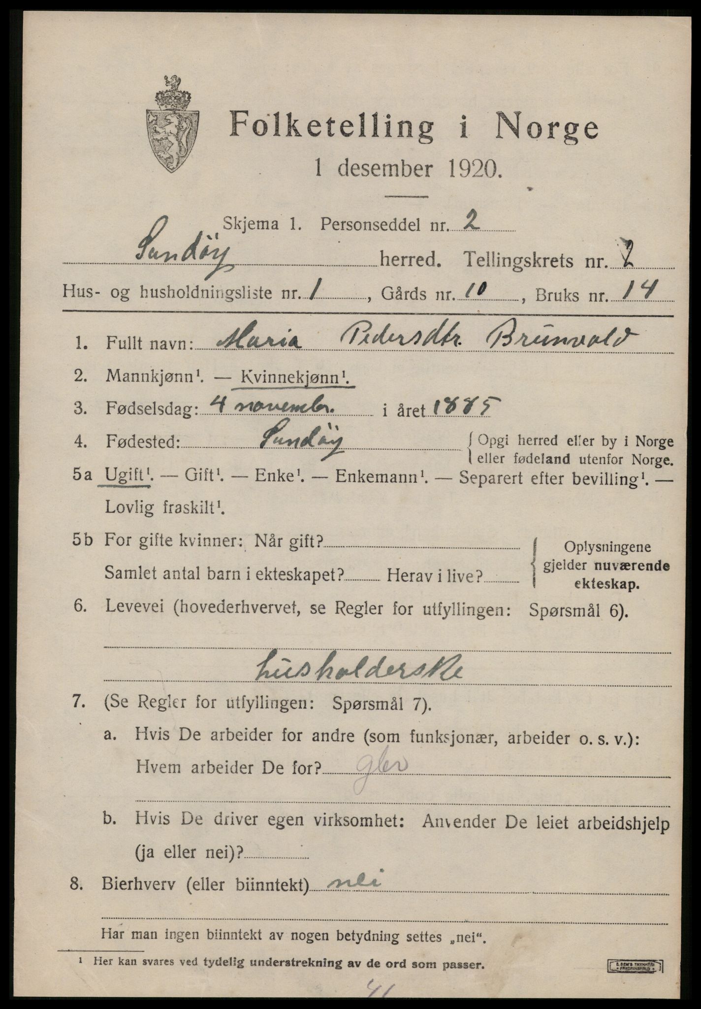 SAT, 1920 census for Sandøy, 1920, p. 636