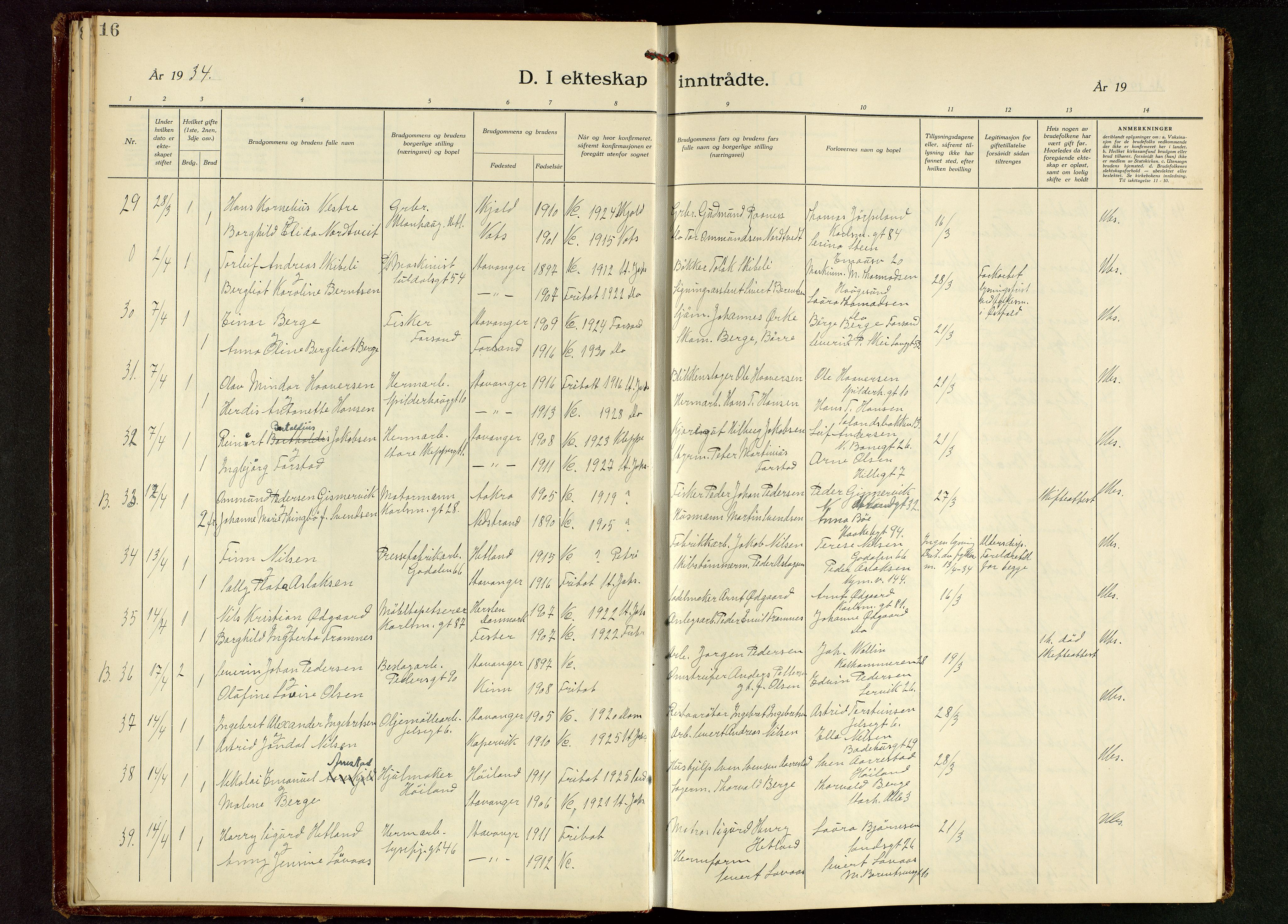 St. Johannes sokneprestkontor, SAST/A-101814/001/30/30BB/L0010: Parish register (copy) no. B 10, 1933-1946, p. 16