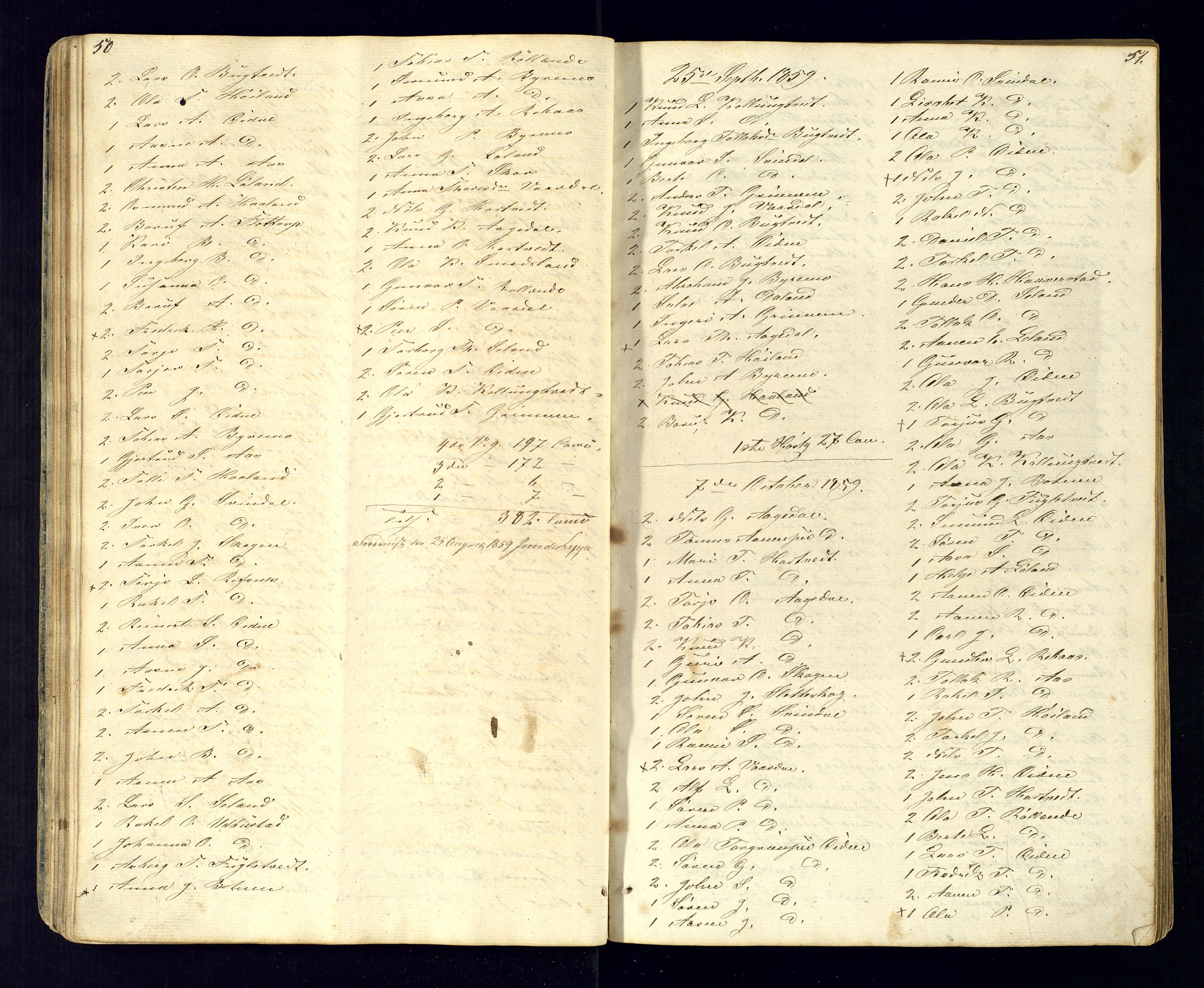 Bjelland sokneprestkontor, SAK/1111-0005/F/Fc/Fcc/L0003: Communicants register no. C-3, 1853-1883, p. 50-51