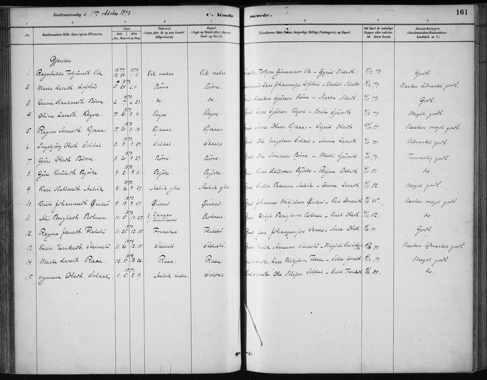 Kvam sokneprestembete, SAB/A-76201/H/Haa: Parish register (official) no. C  1, 1880-1906, p. 161