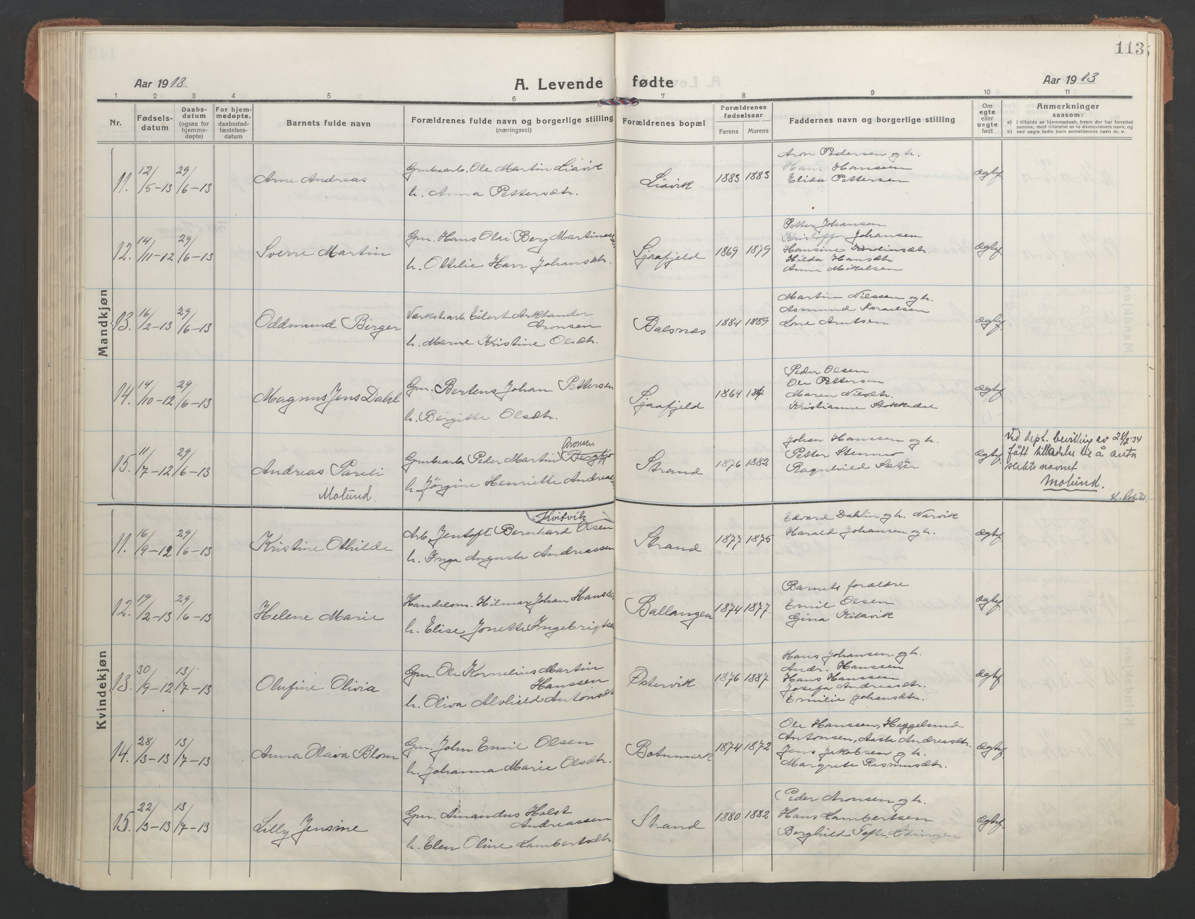 Ministerialprotokoller, klokkerbøker og fødselsregistre - Nordland, AV/SAT-A-1459/863/L0900: Parish register (official) no. 863A12, 1906-1915, p. 113