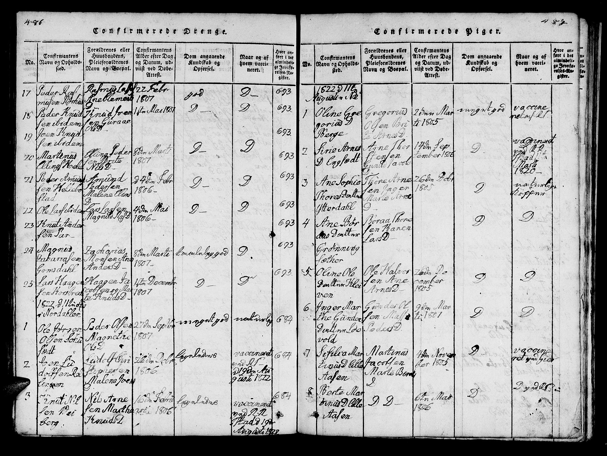 Ministerialprotokoller, klokkerbøker og fødselsregistre - Møre og Romsdal, SAT/A-1454/519/L0246: Parish register (official) no. 519A05, 1817-1834, p. 486-487