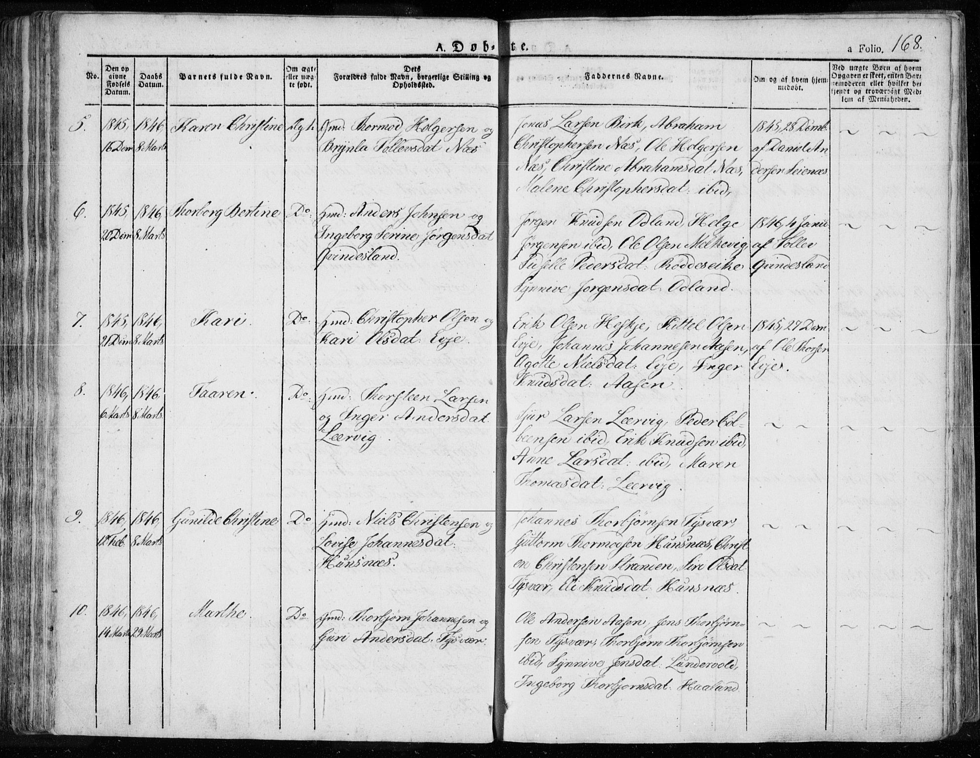 Tysvær sokneprestkontor, AV/SAST-A -101864/H/Ha/Haa/L0001: Parish register (official) no. A 1.1, 1831-1856, p. 168