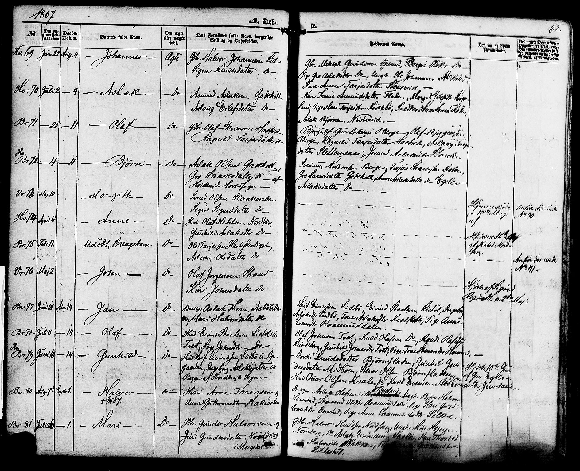 Kviteseid kirkebøker, AV/SAKO-A-276/F/Fa/L0007: Parish register (official) no. I 7, 1859-1881, p. 65