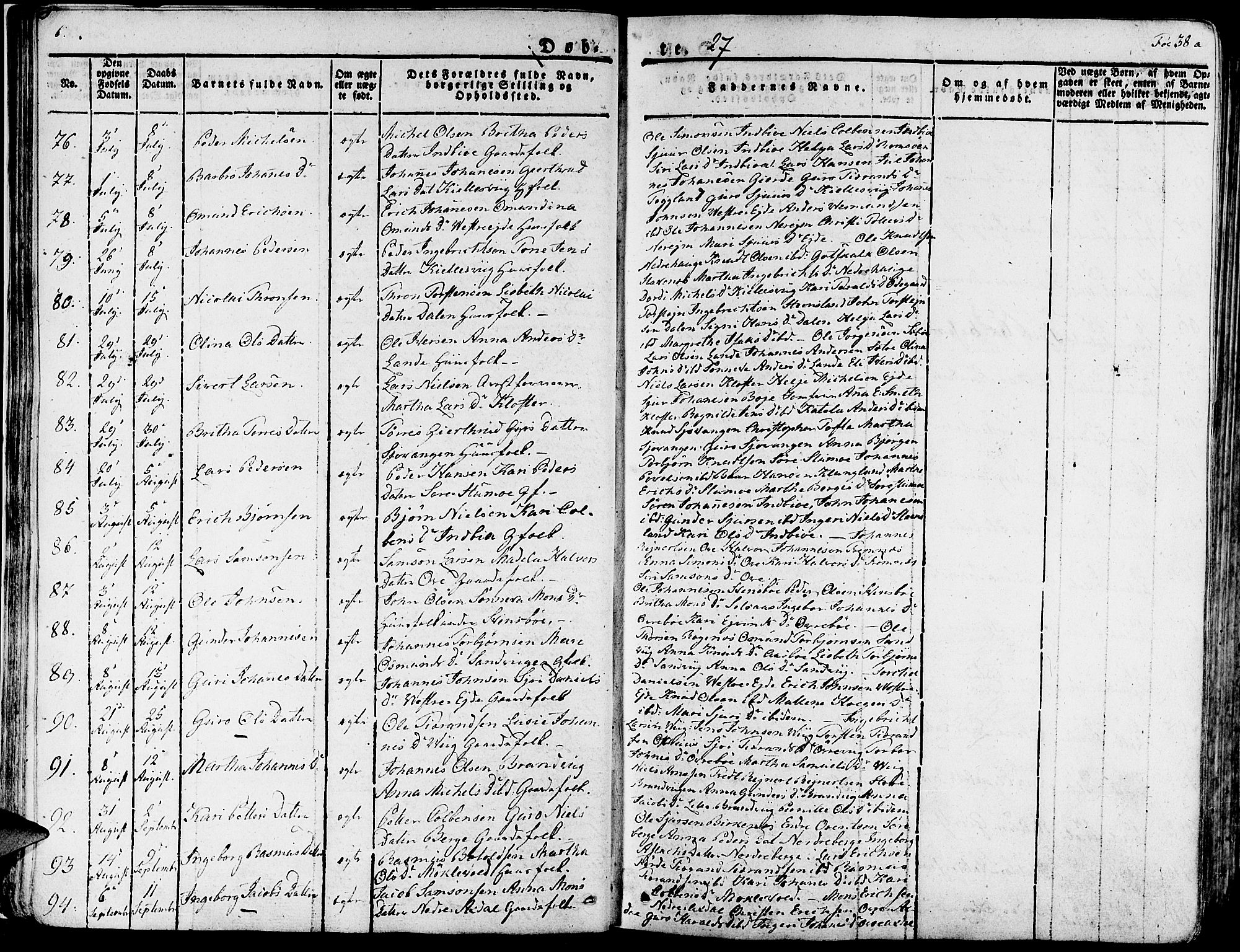 Fjelberg sokneprestembete, AV/SAB-A-75201/H/Haa: Parish register (official) no. A 5, 1822-1834, p. 38