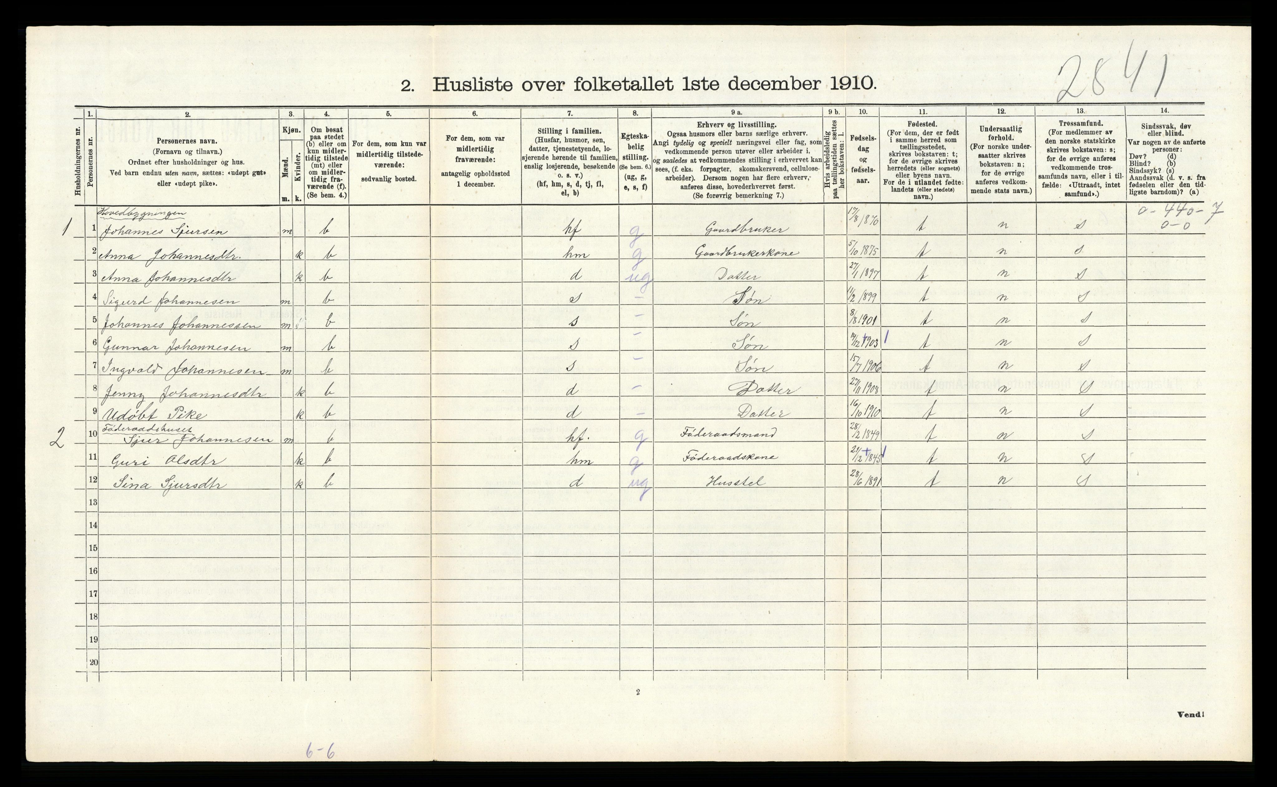 RA, 1910 census for Hosanger, 1910, p. 459