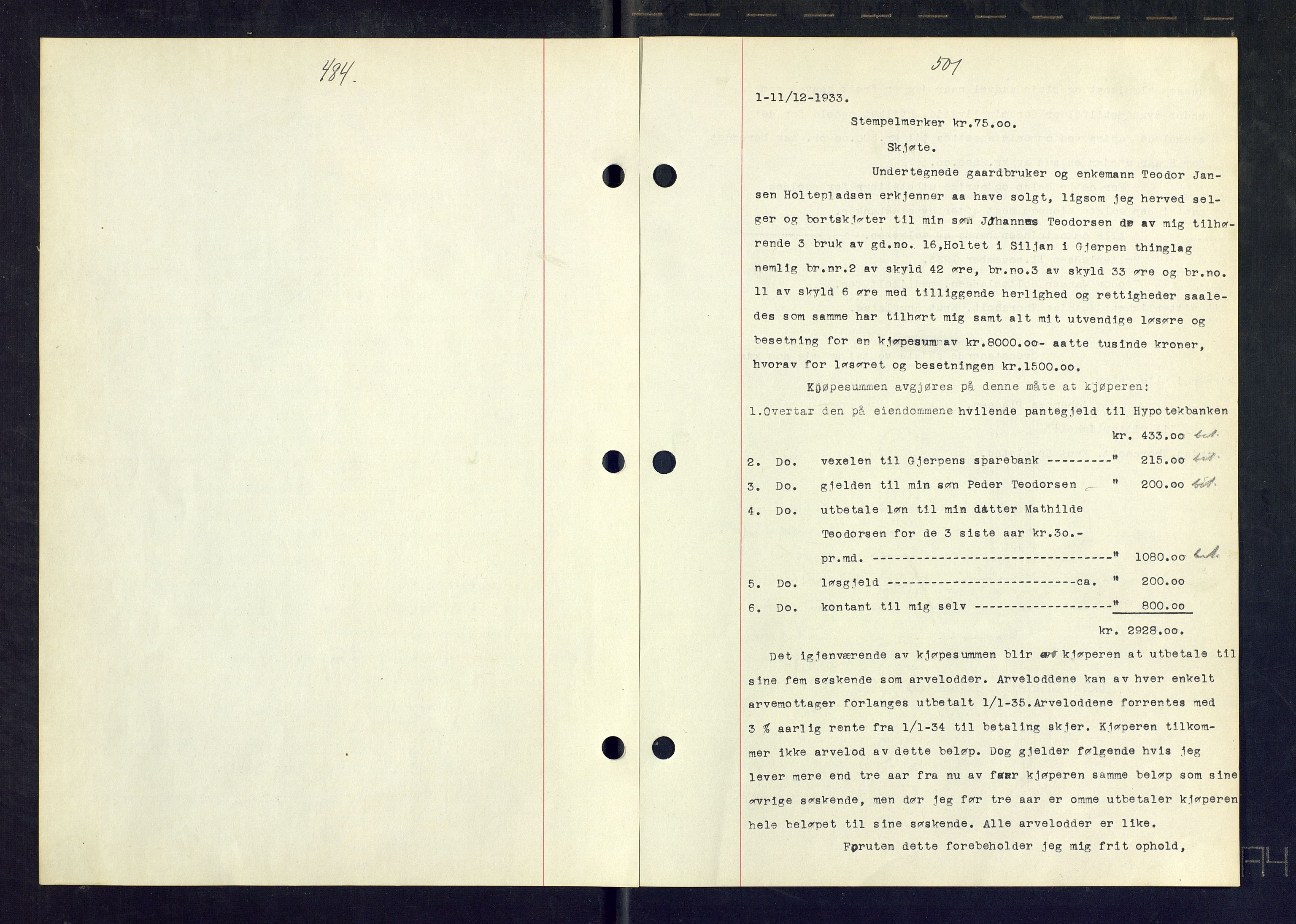 Gjerpen sorenskriveri, SAKO/A-216/G/Ga/Gaa/L0059: Mortgage book no. I 59-60 og 62, 1932-1934, Deed date: 11.12.1933
