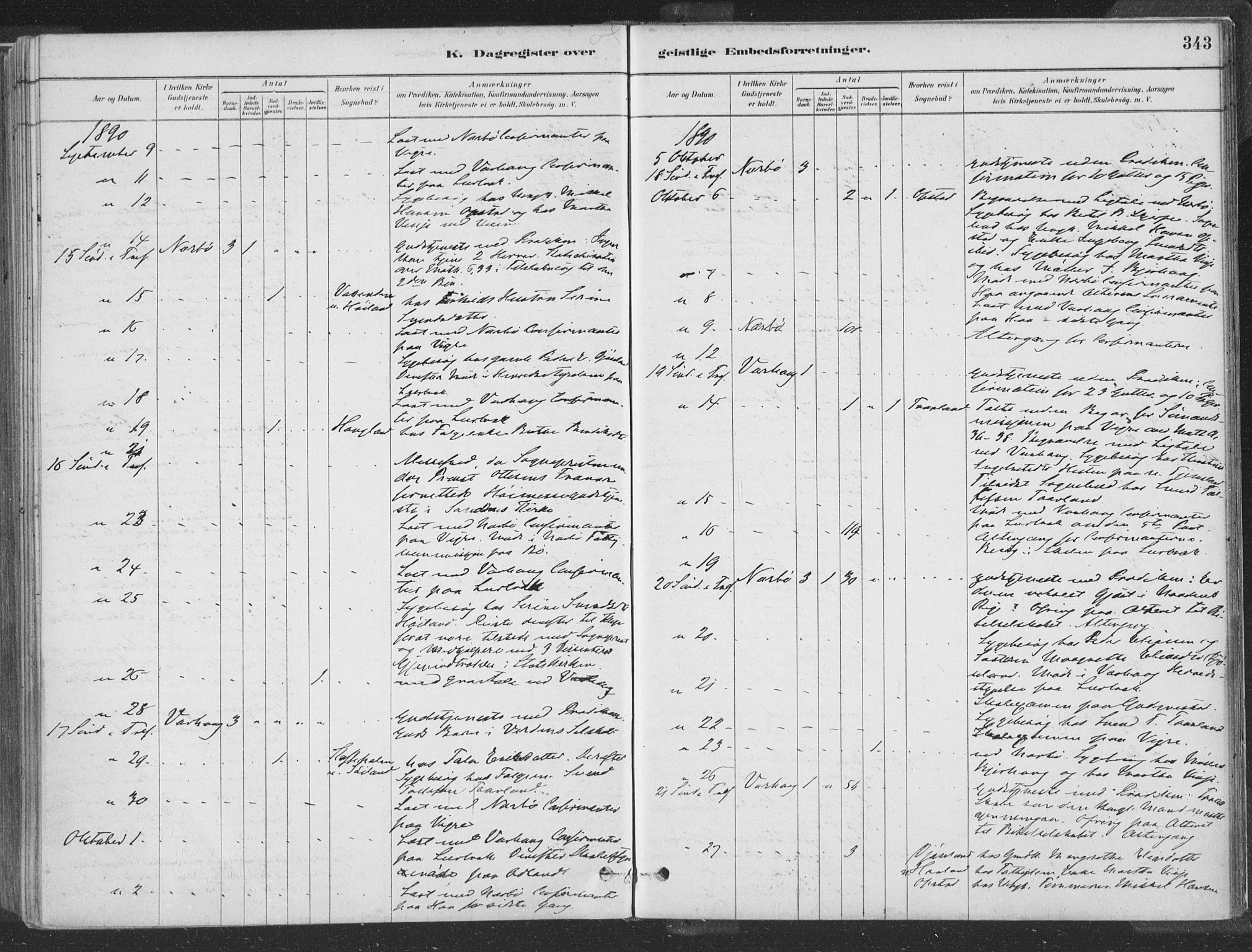 Hå sokneprestkontor, AV/SAST-A-101801/001/30BA/L0010: Parish register (official) no. A 9, 1879-1896, p. 343