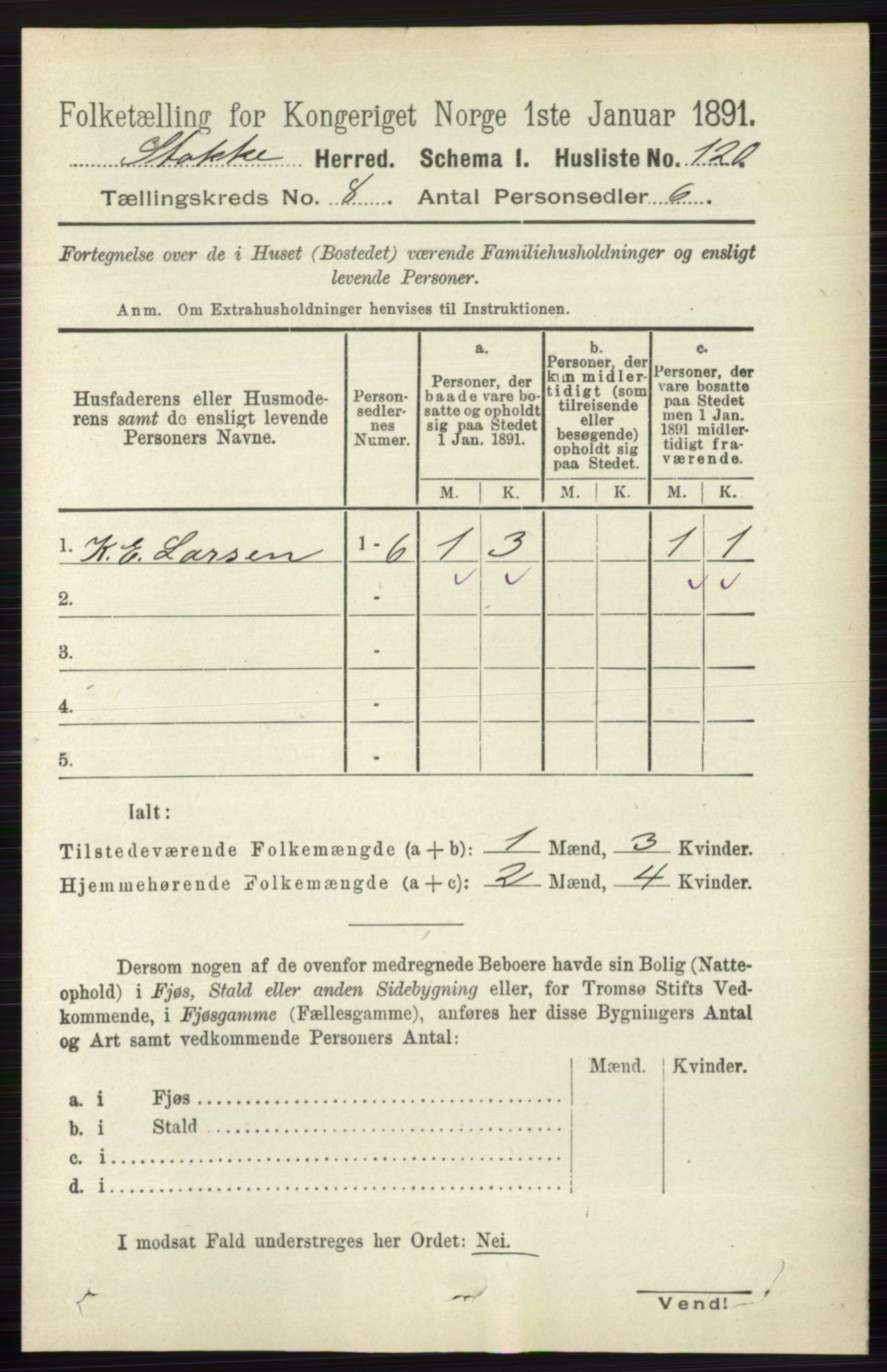 RA, 1891 census for 0720 Stokke, 1891, p. 5063