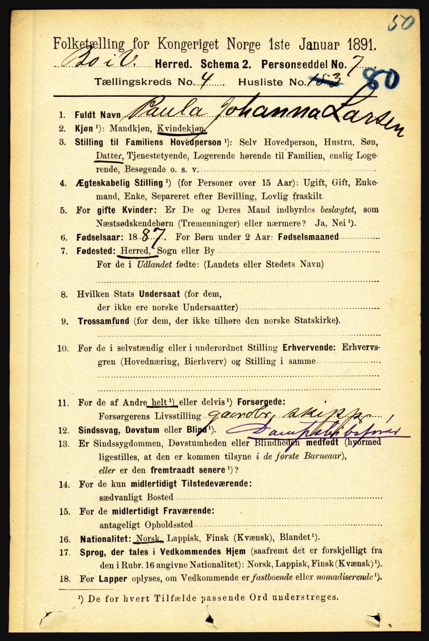 RA, 1891 census for 1867 Bø, 1891, p. 1922