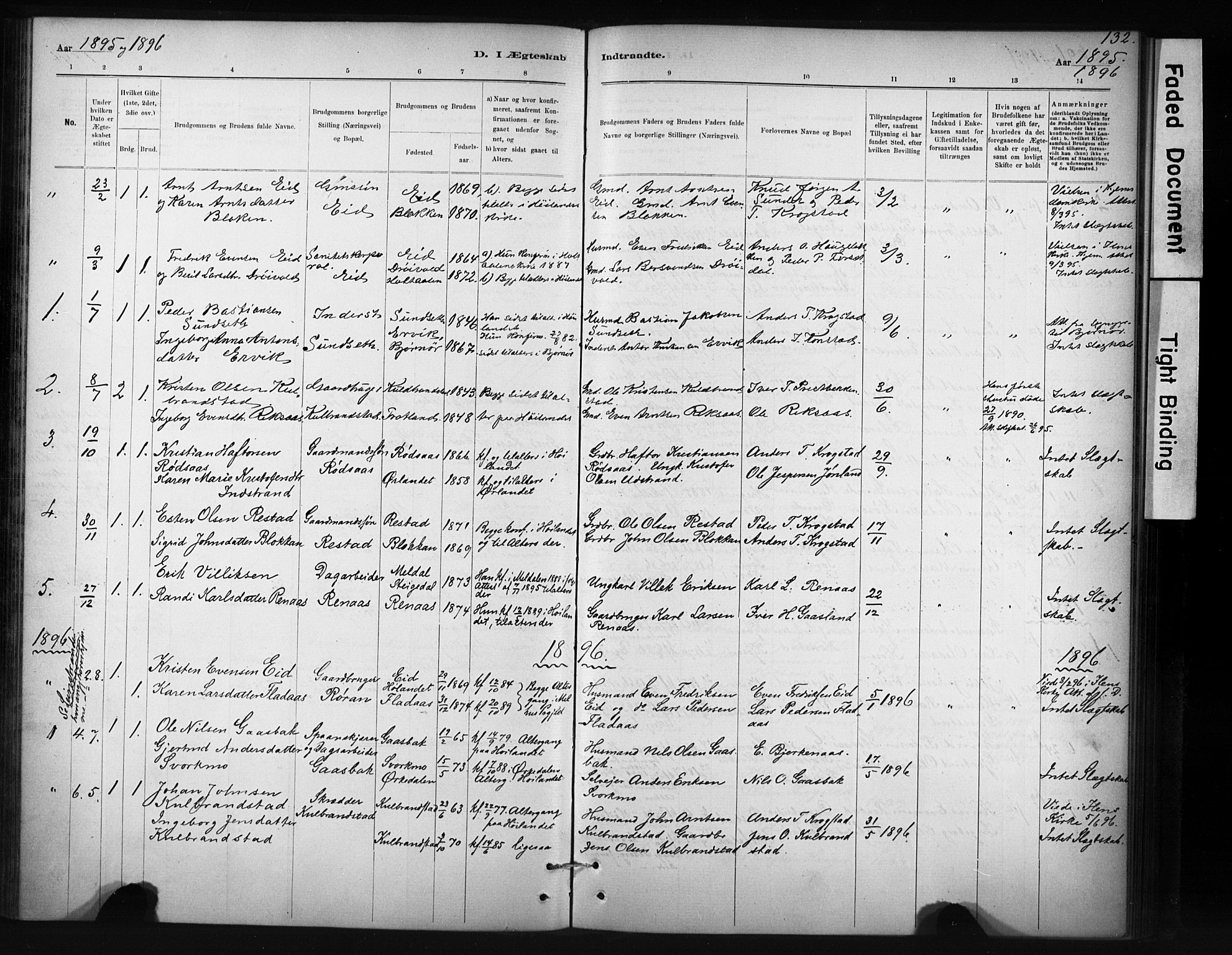 Ministerialprotokoller, klokkerbøker og fødselsregistre - Sør-Trøndelag, SAT/A-1456/694/L1127: Parish register (official) no. 694A01, 1887-1905, p. 132
