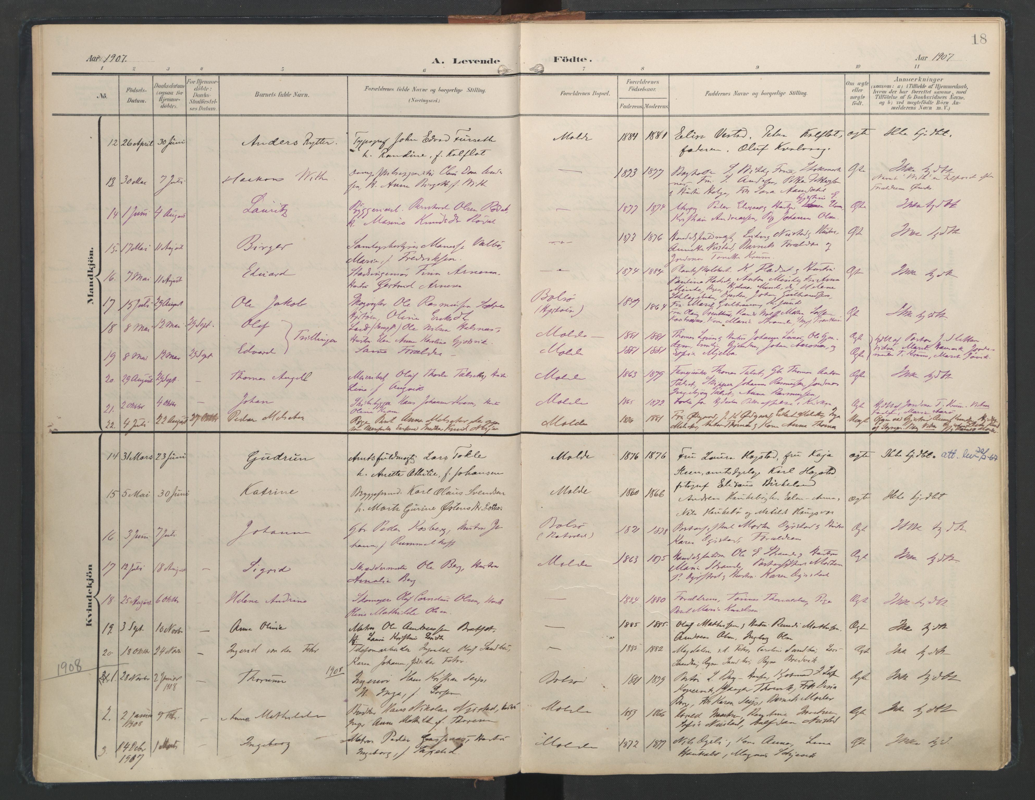 Ministerialprotokoller, klokkerbøker og fødselsregistre - Møre og Romsdal, AV/SAT-A-1454/558/L0693: Parish register (official) no. 558A07, 1903-1917, p. 18