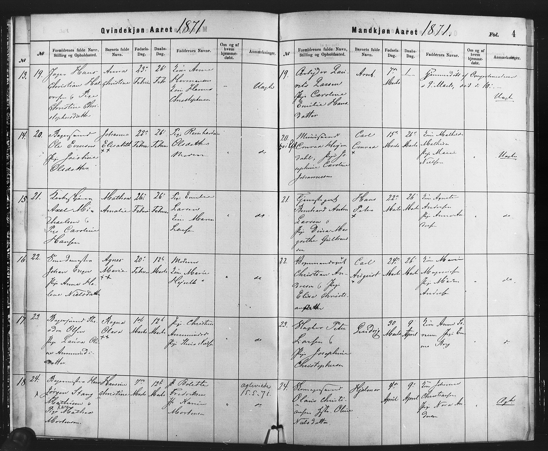 Rikshospitalet prestekontor Kirkebøker, AV/SAO-A-10309b/F/L0006: Parish register (official) no. 6, 1871-1885, p. 4