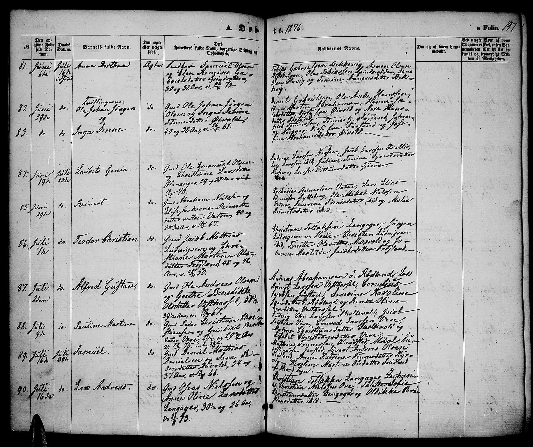 Lista sokneprestkontor, AV/SAK-1111-0027/F/Fb/L0003: Parish register (copy) no. B 3, 1862-1877, p. 197