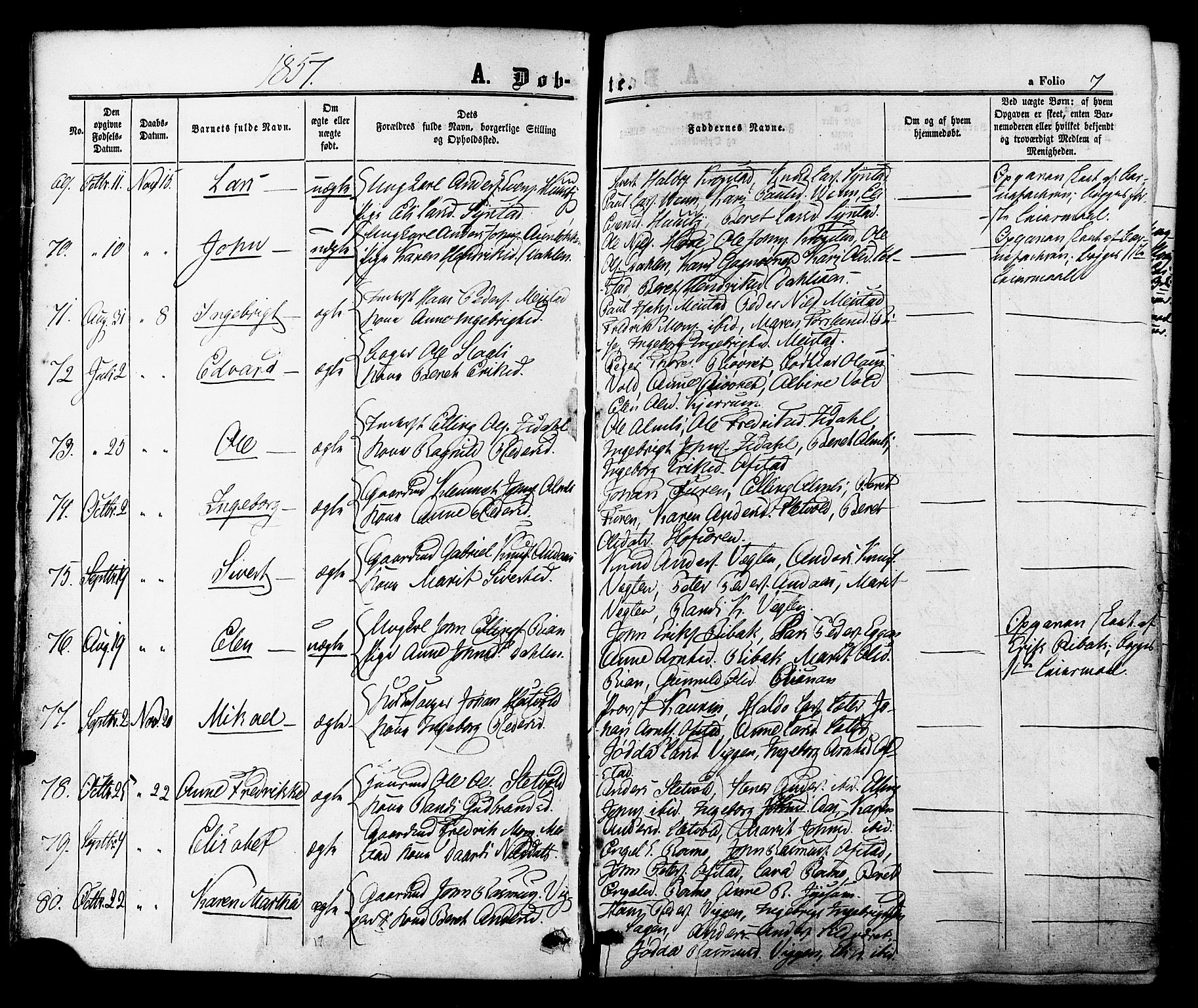 Ministerialprotokoller, klokkerbøker og fødselsregistre - Sør-Trøndelag, SAT/A-1456/665/L0772: Parish register (official) no. 665A07, 1856-1878, p. 7
