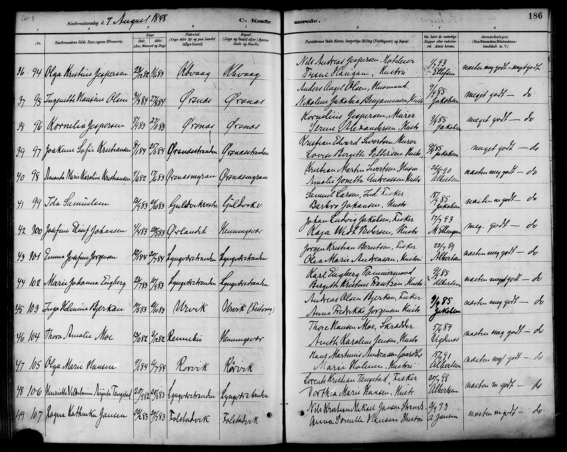 Ministerialprotokoller, klokkerbøker og fødselsregistre - Nordland, SAT/A-1459/874/L1060: Parish register (official) no. 874A04, 1890-1899, p. 186
