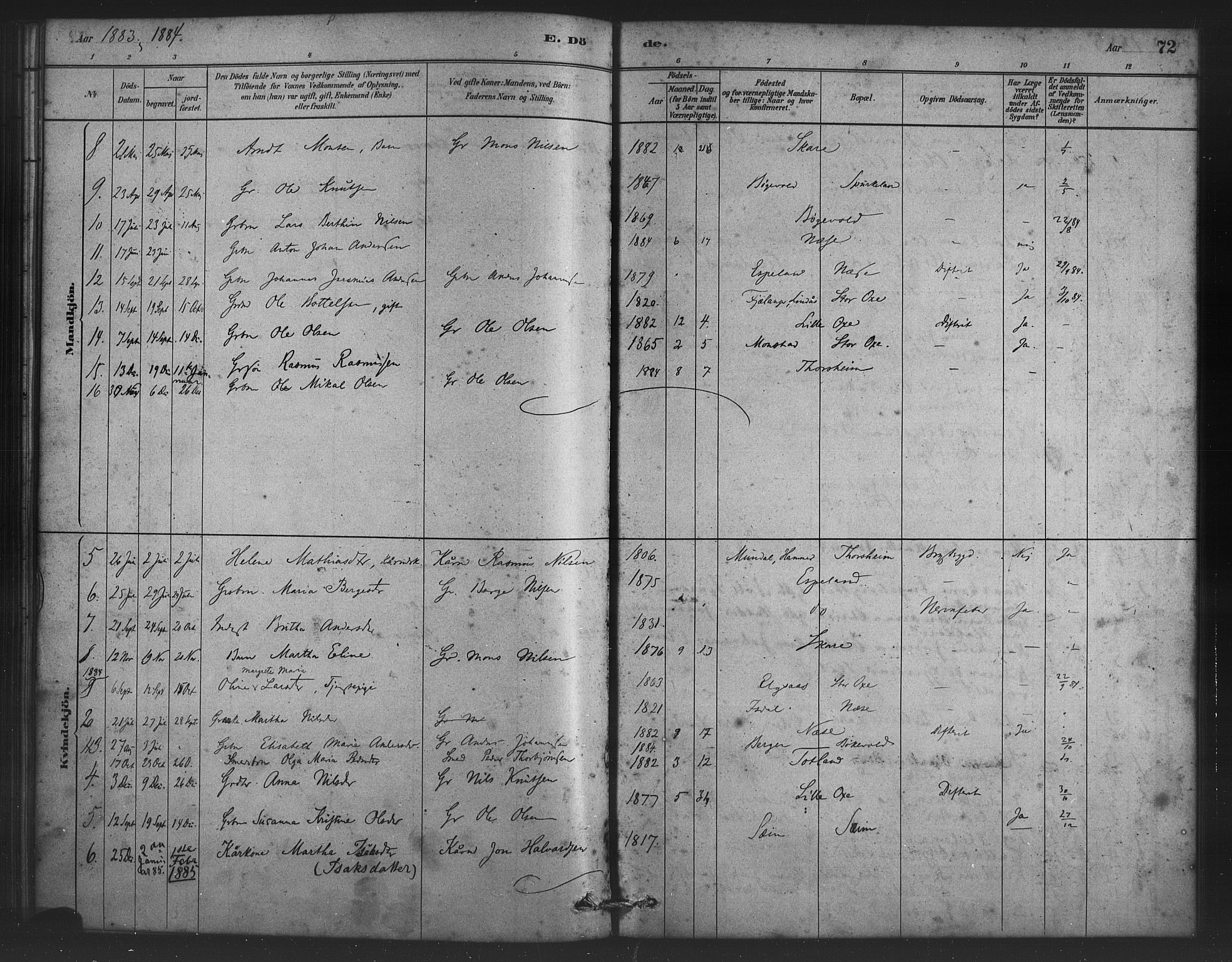 Alversund Sokneprestembete, SAB/A-73901/H/Ha/Haa/Haad/L0001: Parish register (official) no. D 1, 1880-1898, p. 72