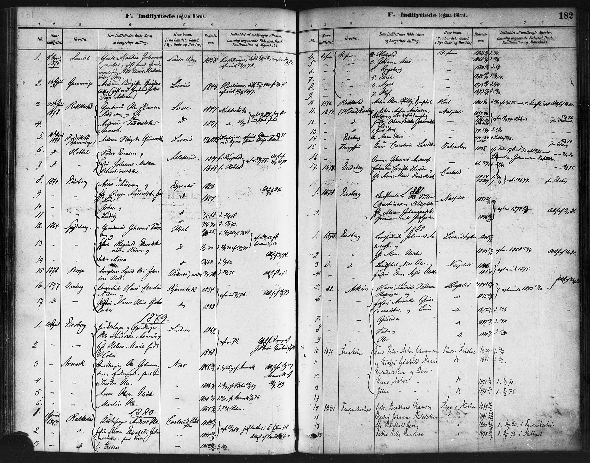 Skiptvet prestekontor Kirkebøker, AV/SAO-A-20009/F/Fa/L0009: Parish register (official) no. 9, 1878-1900, p. 182
