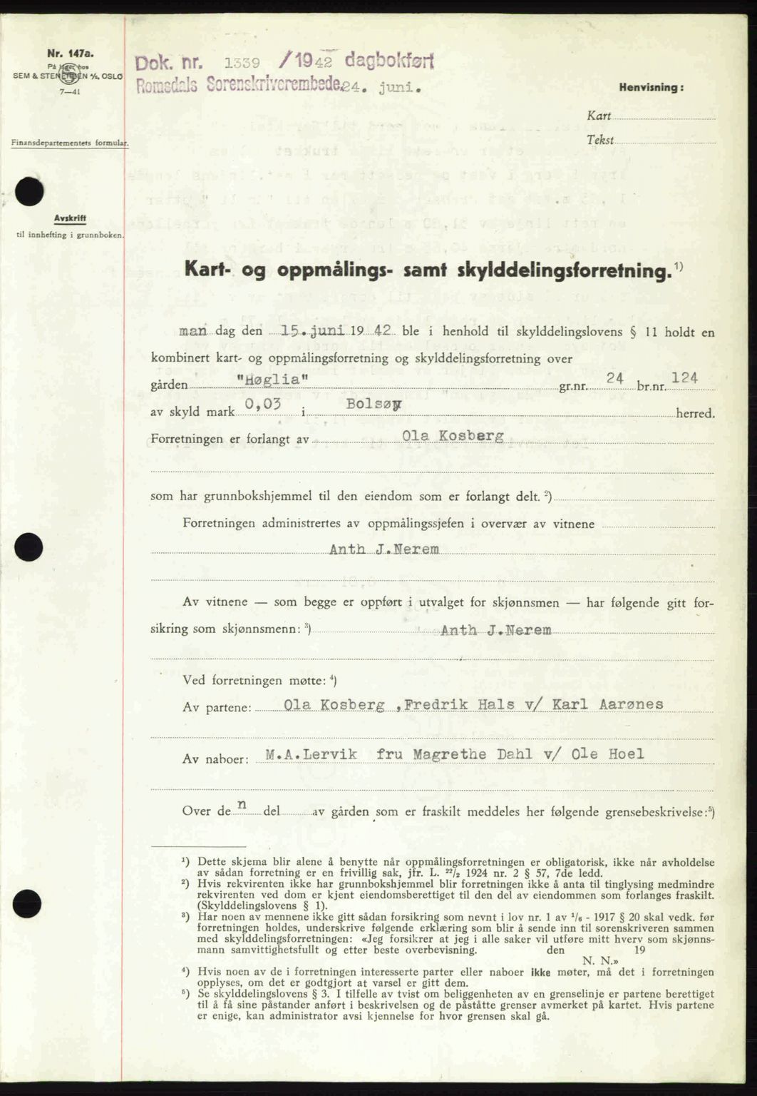 Romsdal sorenskriveri, AV/SAT-A-4149/1/2/2C: Mortgage book no. A12, 1942-1942, Diary no: : 1339/1942