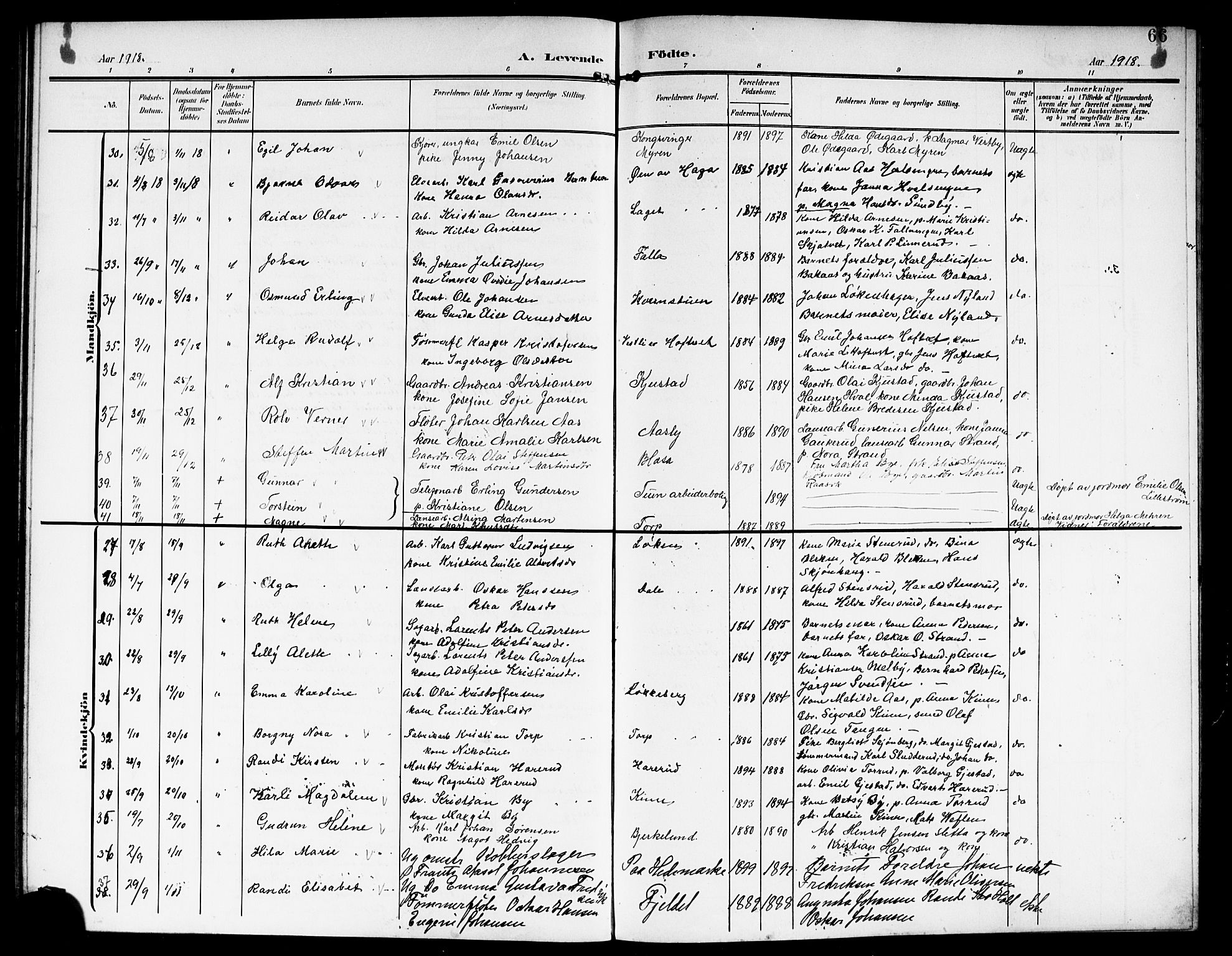 Fet prestekontor Kirkebøker, AV/SAO-A-10370a/G/Ga/L0008: Parish register (copy) no. I 8, 1907-1920, p. 66