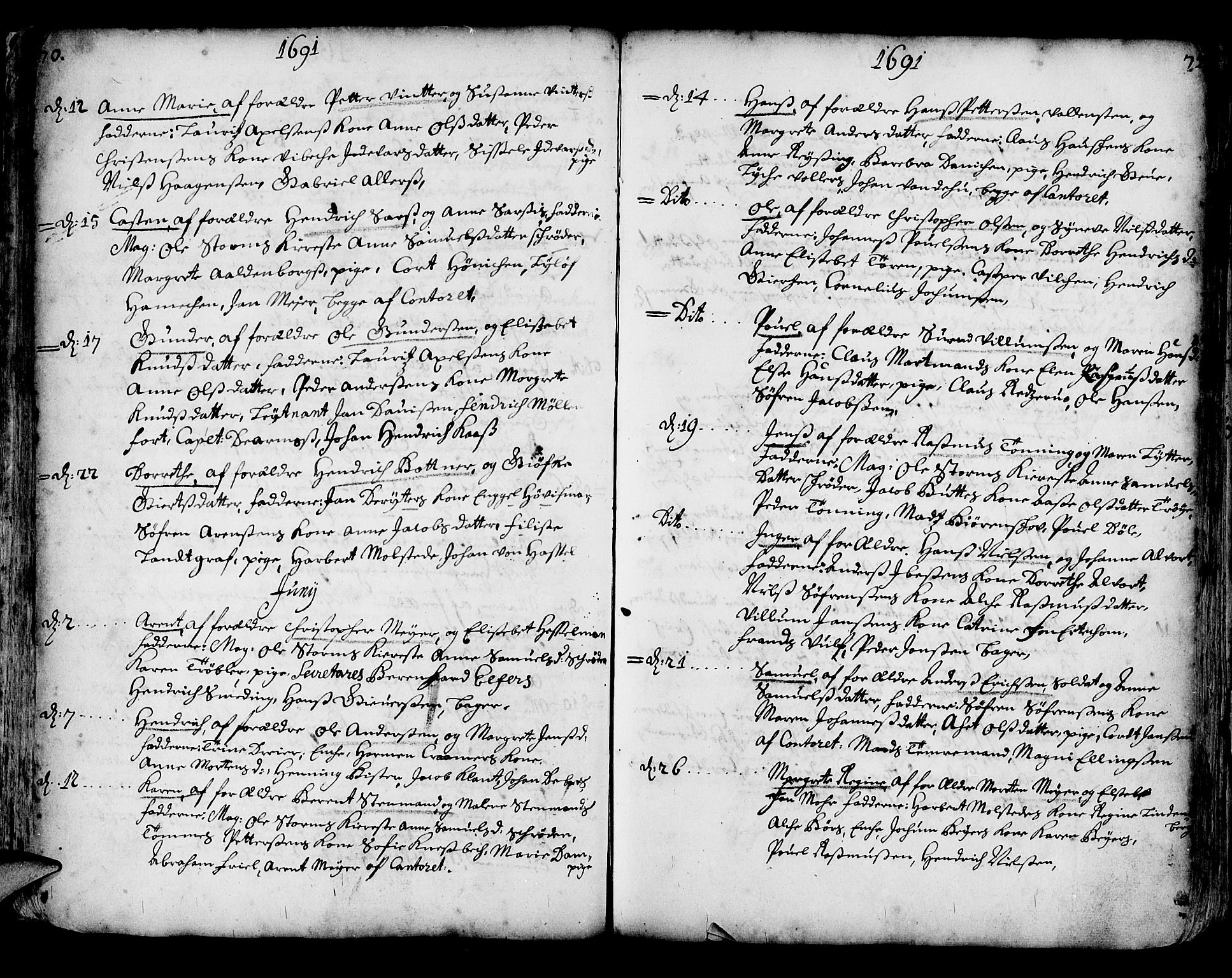 Korskirken sokneprestembete, AV/SAB-A-76101/H/Haa/L0002: Parish register (official) no. A 2, 1688-1697, p. 70-71