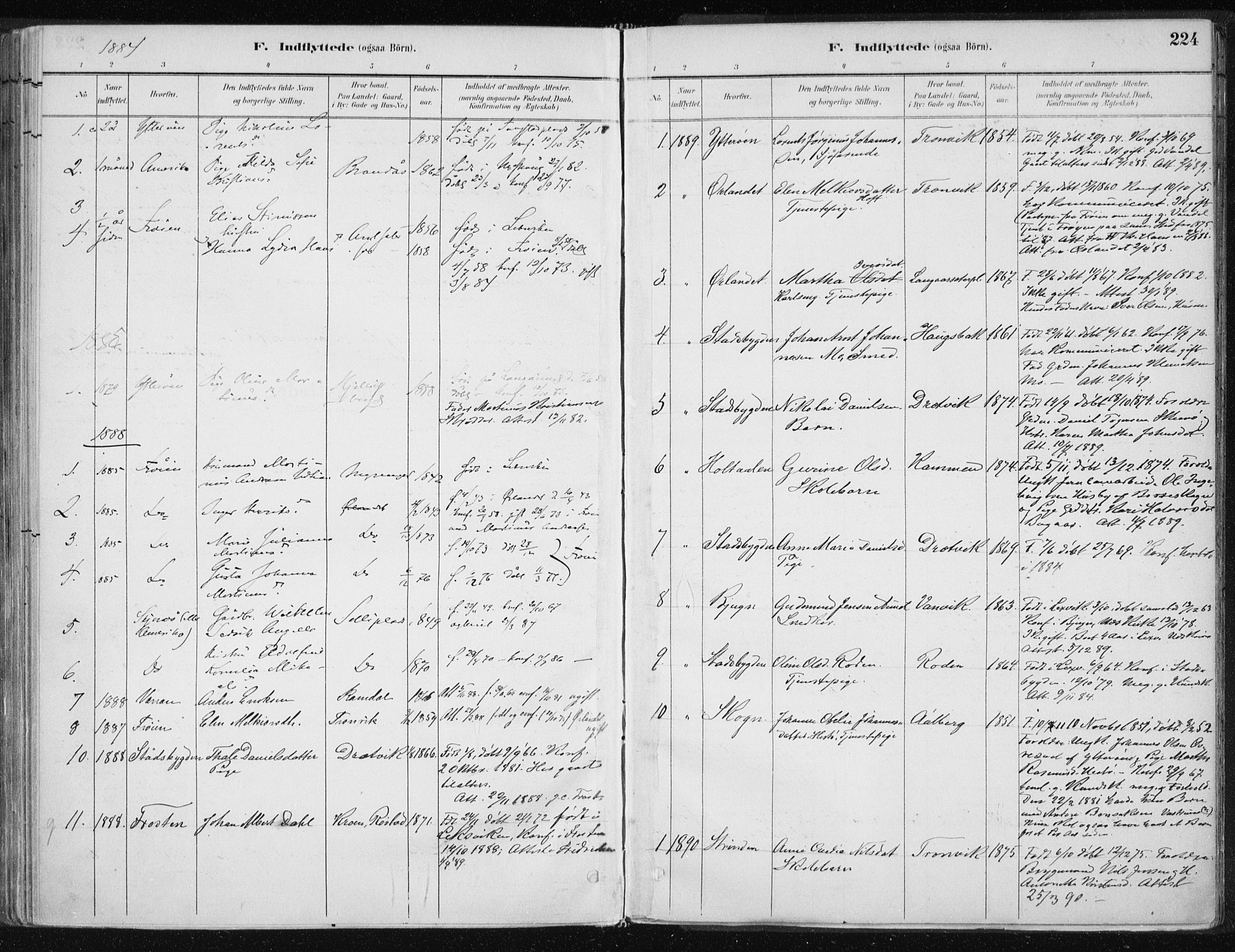 Ministerialprotokoller, klokkerbøker og fødselsregistre - Nord-Trøndelag, SAT/A-1458/701/L0010: Parish register (official) no. 701A10, 1883-1899, p. 224