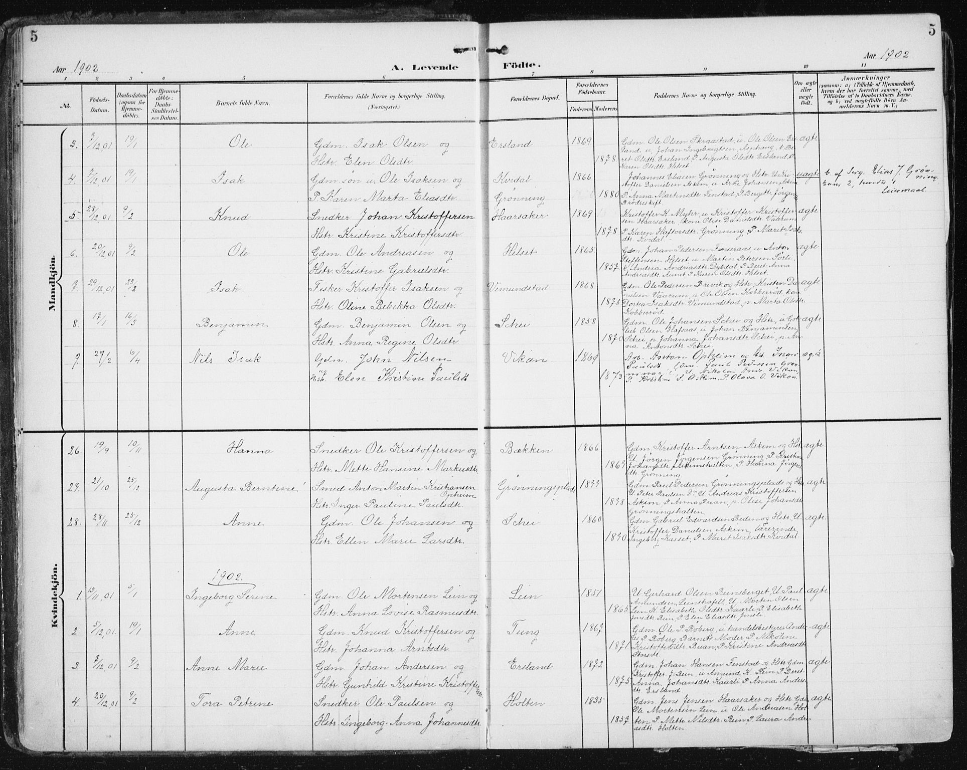 Ministerialprotokoller, klokkerbøker og fødselsregistre - Sør-Trøndelag, AV/SAT-A-1456/646/L0616: Parish register (official) no. 646A14, 1900-1918, p. 5