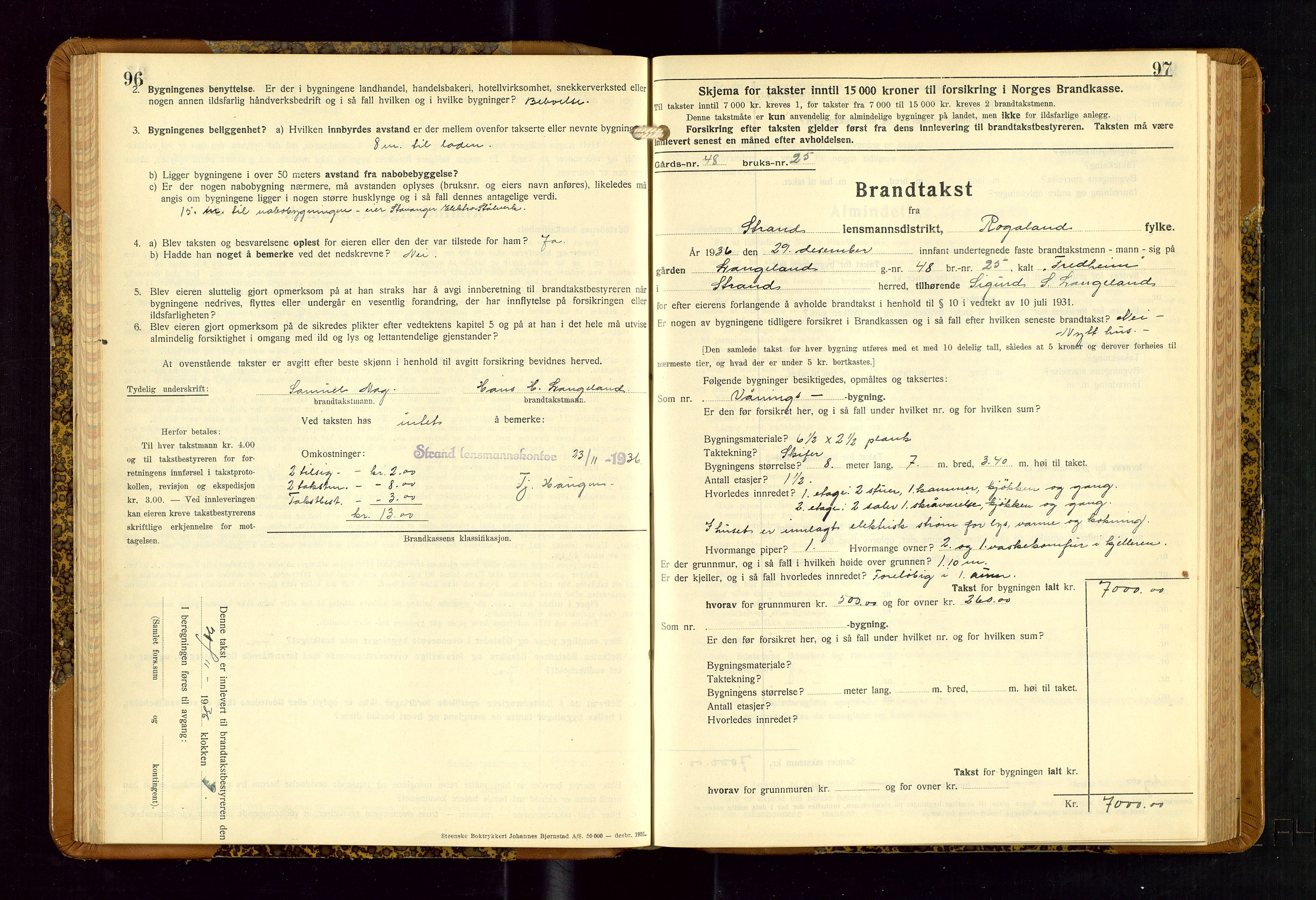 Strand og Forsand lensmannskontor, AV/SAST-A-100451/Gob/L0001: Branntakstprotokoll, 1935-1942, p. 96-97