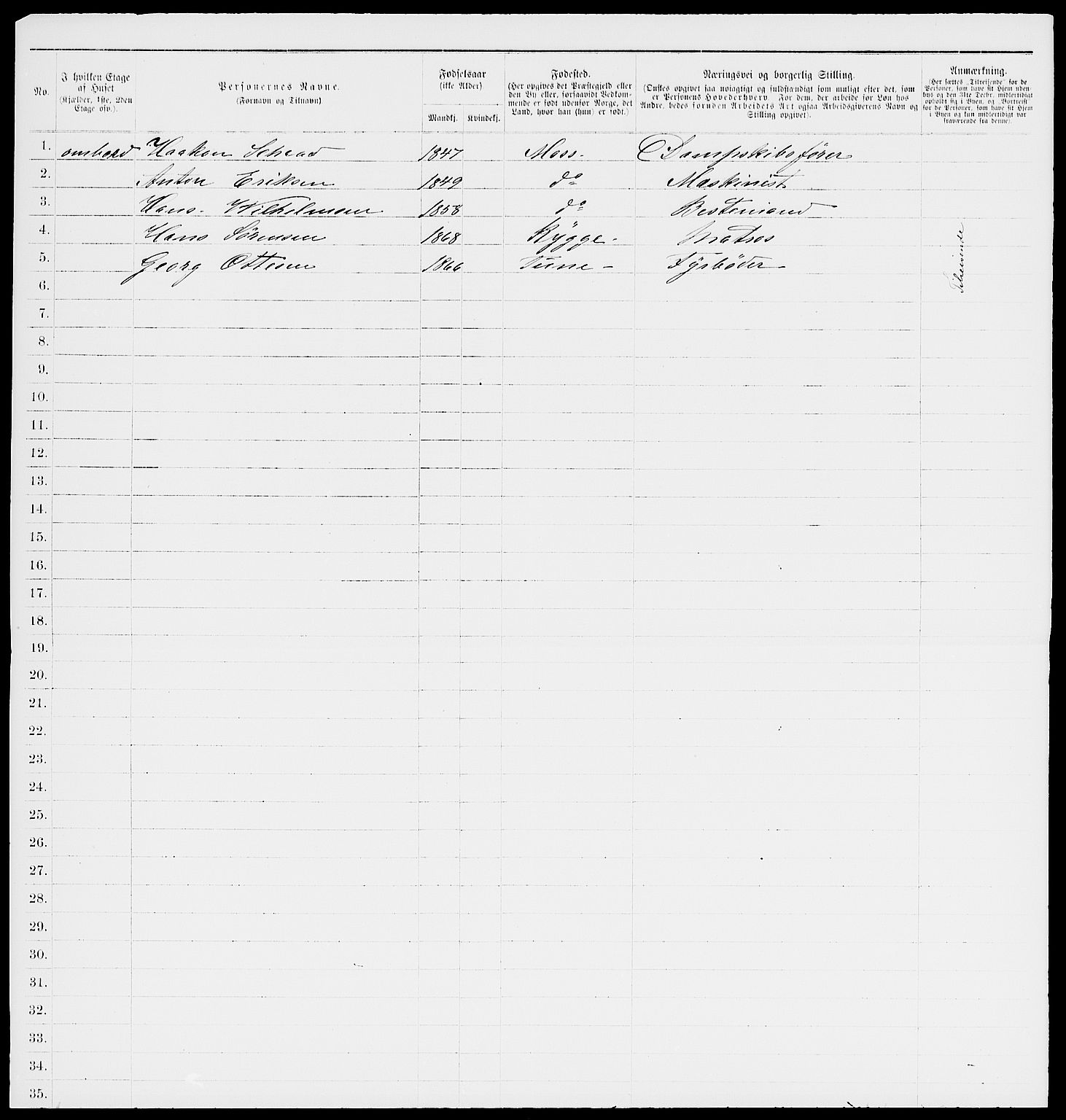 RA, 1885 census for 0104 Moss, 1885, p. 4