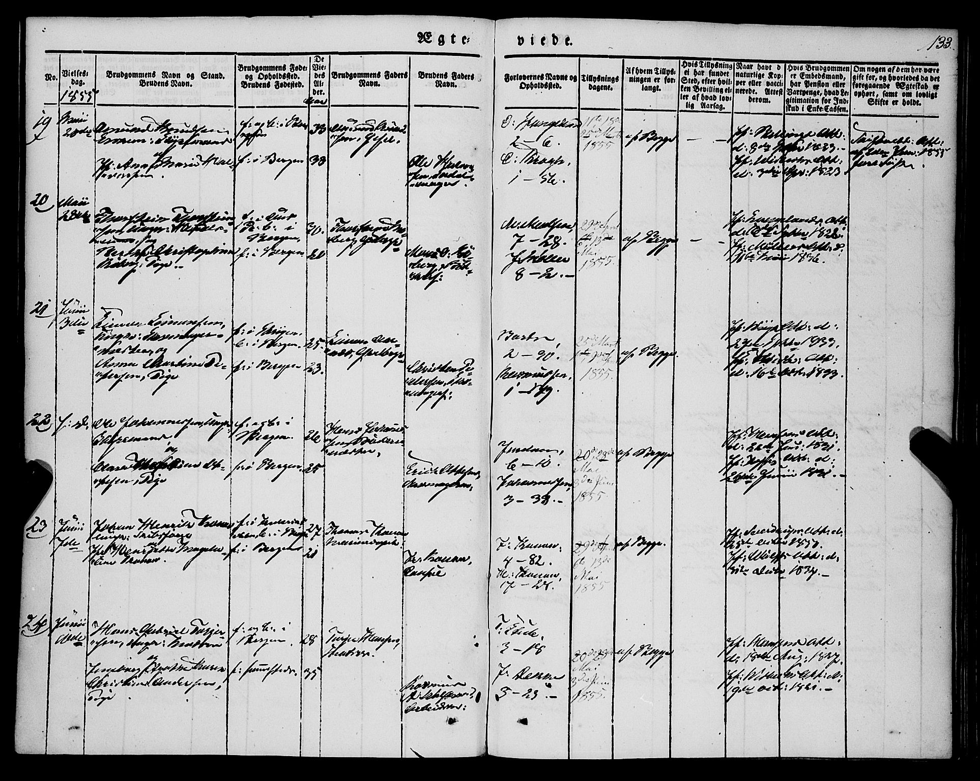 Nykirken Sokneprestembete, AV/SAB-A-77101/H/Haa/L0031: Parish register (official) no. D 1, 1834-1861, p. 133