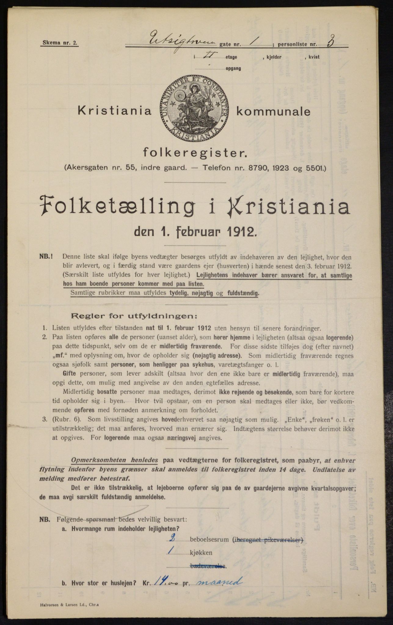 OBA, Municipal Census 1912 for Kristiania, 1912, p. 121329