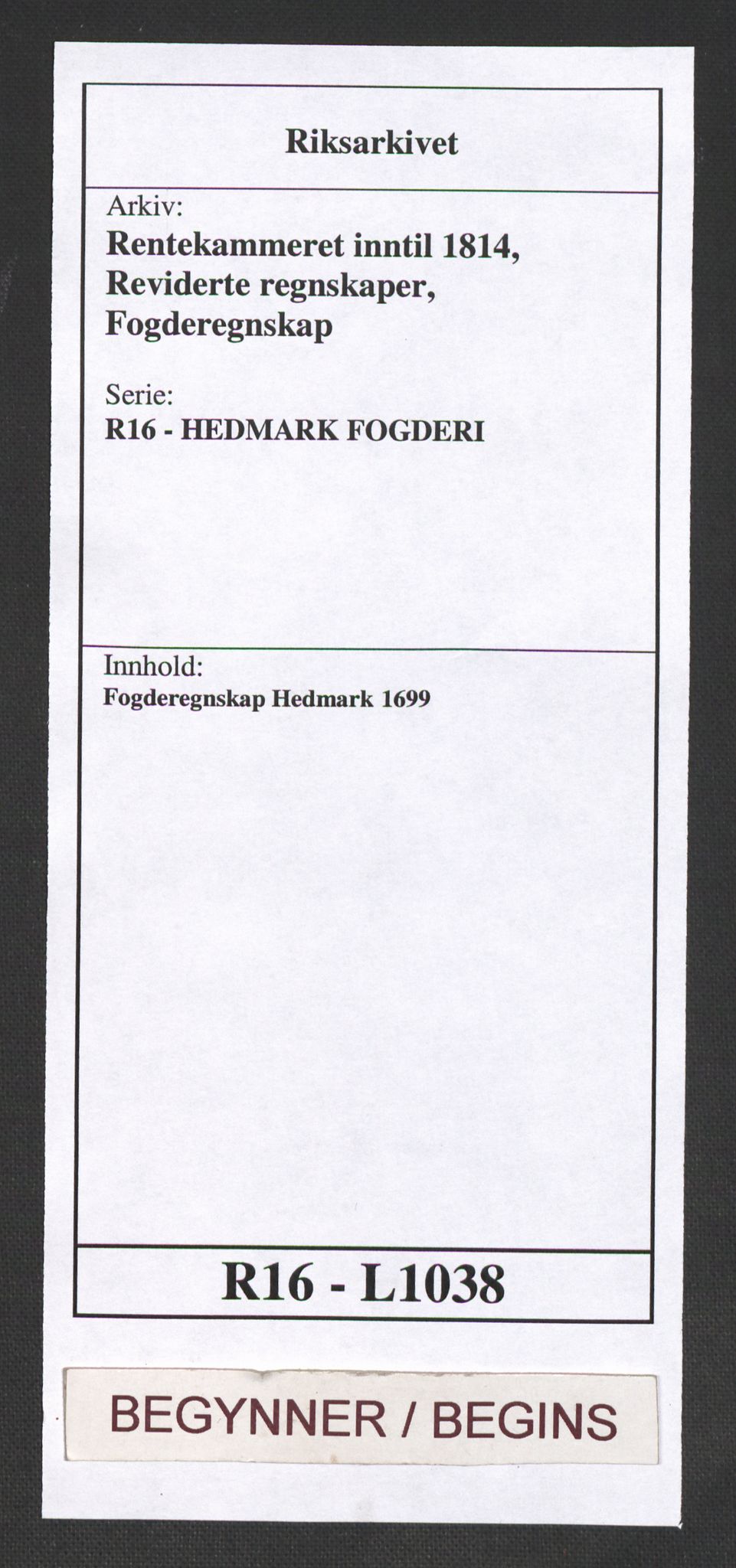 Rentekammeret inntil 1814, Reviderte regnskaper, Fogderegnskap, RA/EA-4092/R16/L1038: Fogderegnskap Hedmark, 1699, p. 1