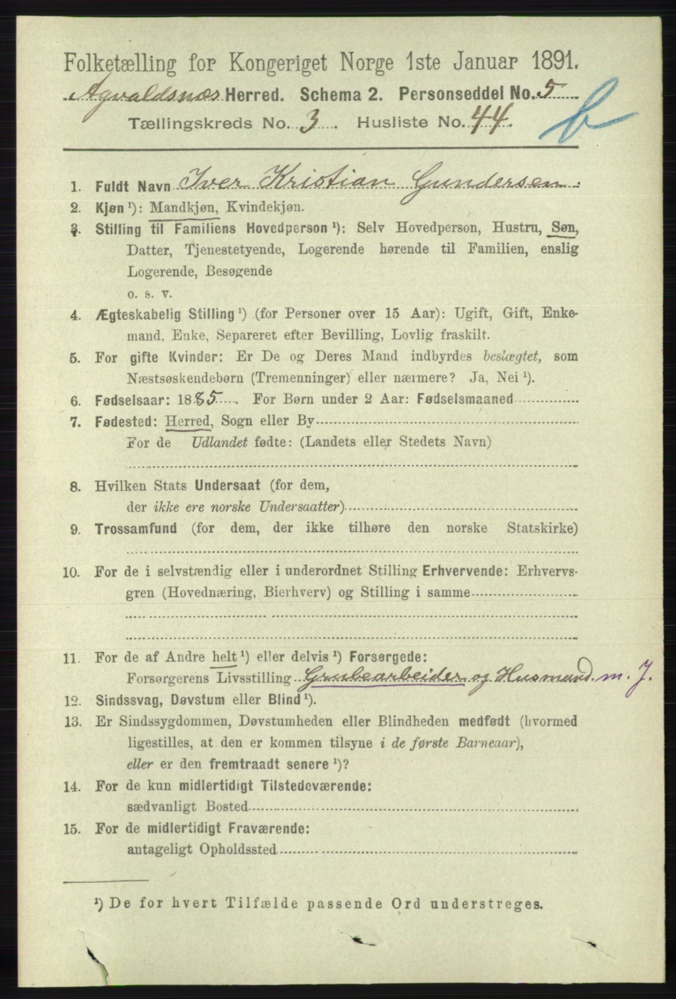 RA, 1891 census for 1147 Avaldsnes, 1891, p. 2781