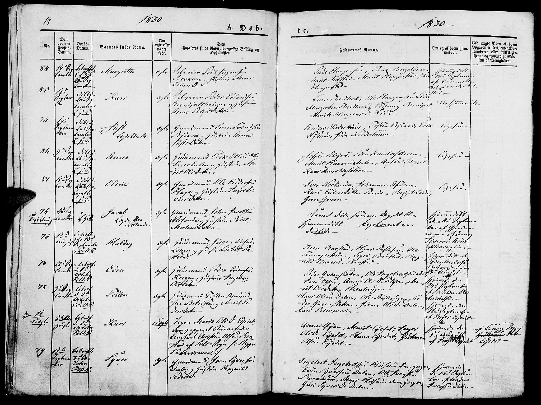 Lesja prestekontor, SAH/PREST-068/H/Ha/Haa/L0005: Parish register (official) no. 5, 1830-1842, p. 14