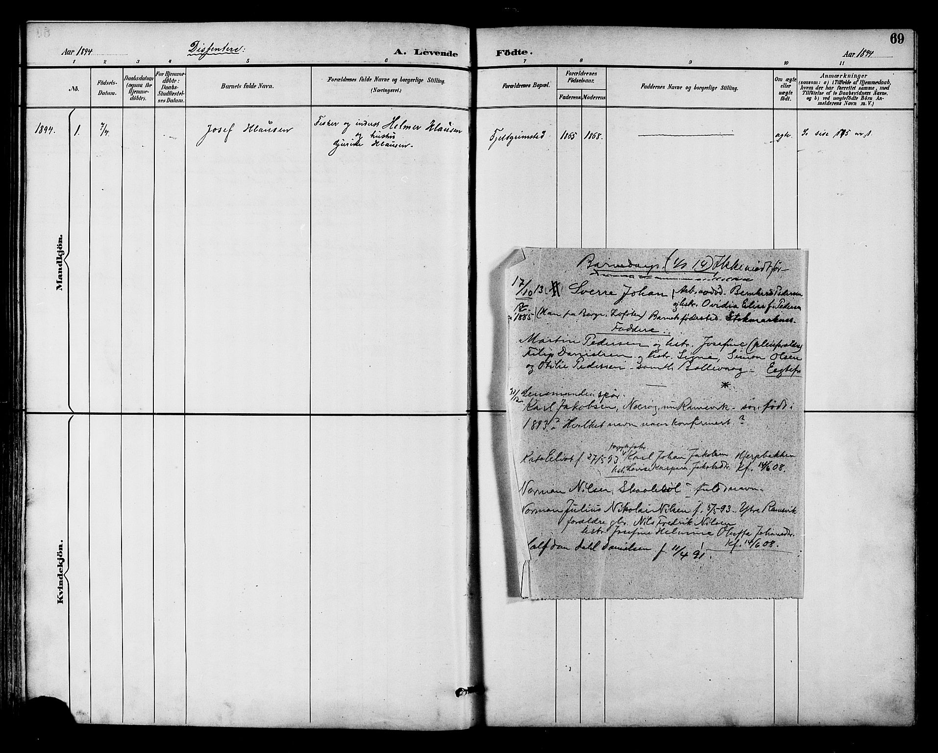 Ministerialprotokoller, klokkerbøker og fødselsregistre - Nordland, AV/SAT-A-1459/893/L1338: Parish register (official) no. 893A10, 1894-1903, p. 69