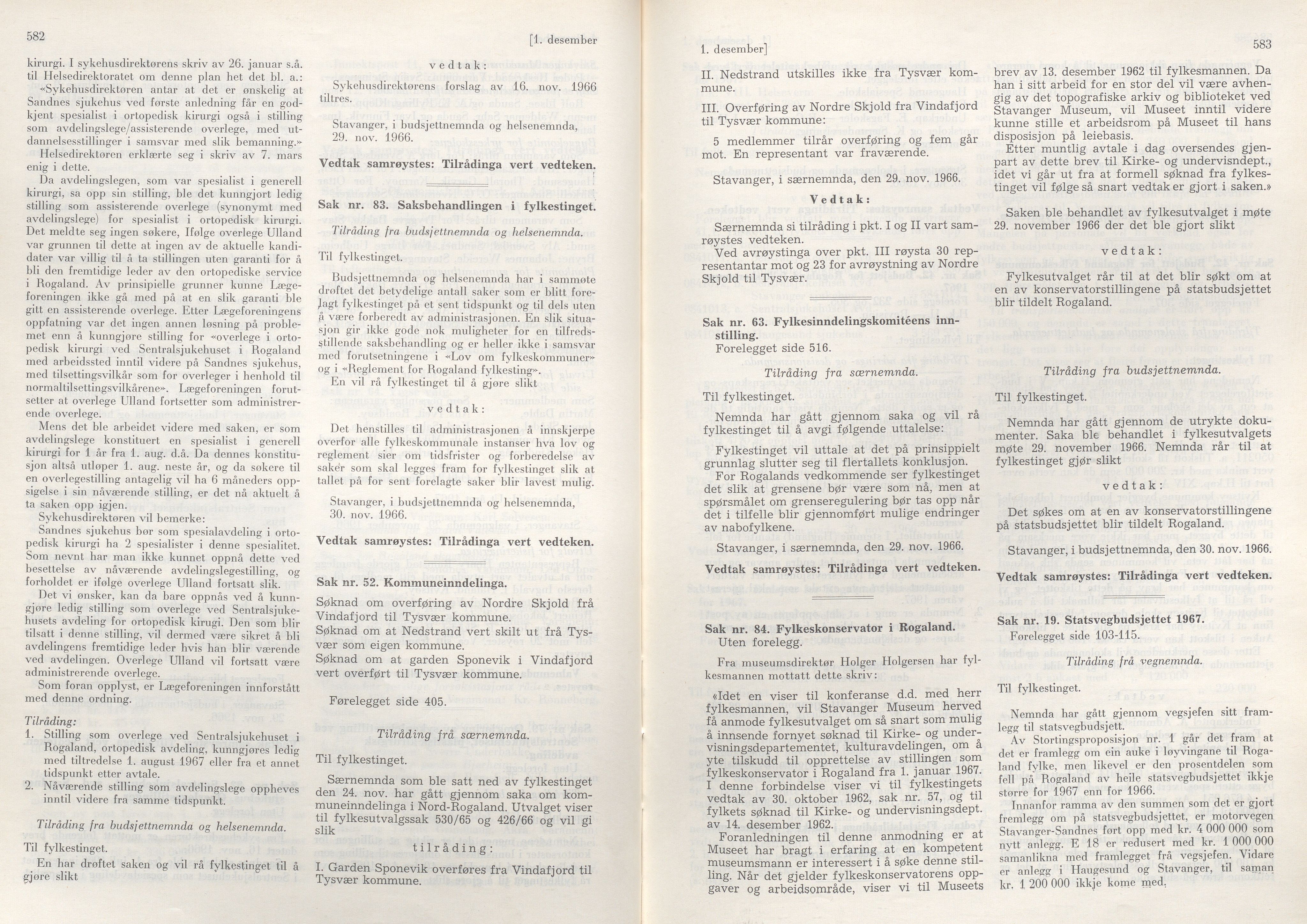 Rogaland fylkeskommune - Fylkesrådmannen , IKAR/A-900/A/Aa/Aaa/L0086: Møtebok , 1966, p. 582-583